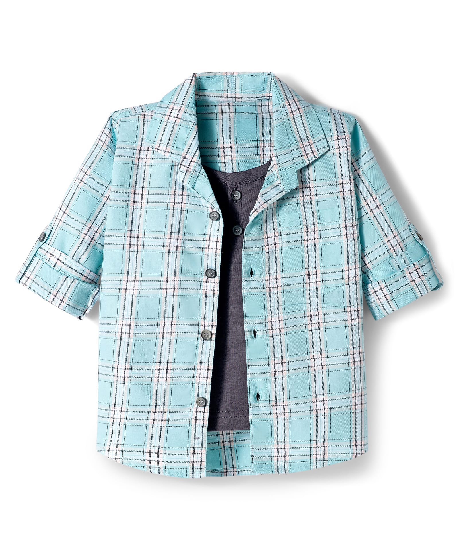 Dapper Dudes Woven Full Sleeves Checked Twofer Shirt - Sea Green-picture-36