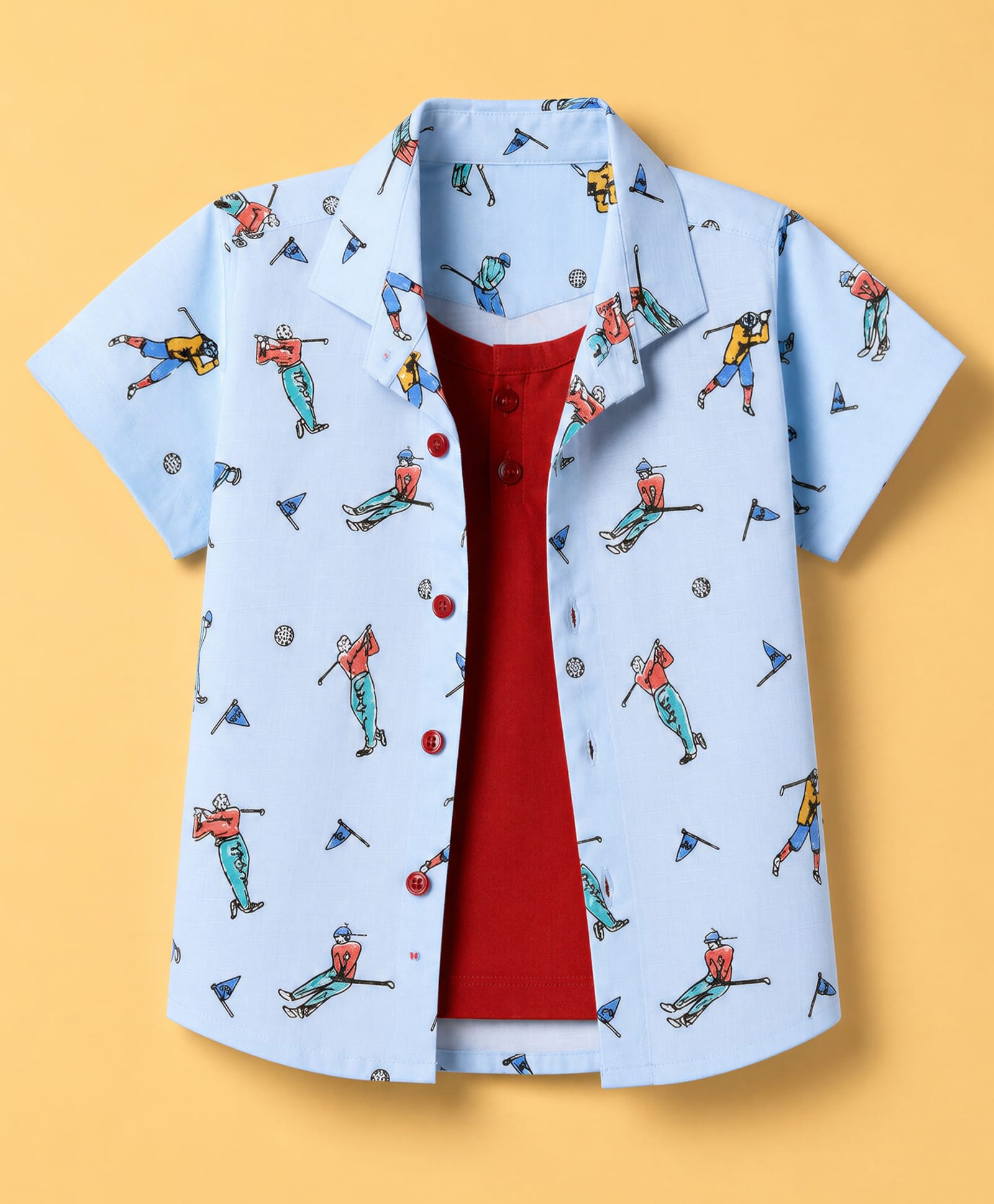 Dapper Dudes Woven Half Sleeves Twofer Shirt with Golf Sport Print - Light Blue-picture-18