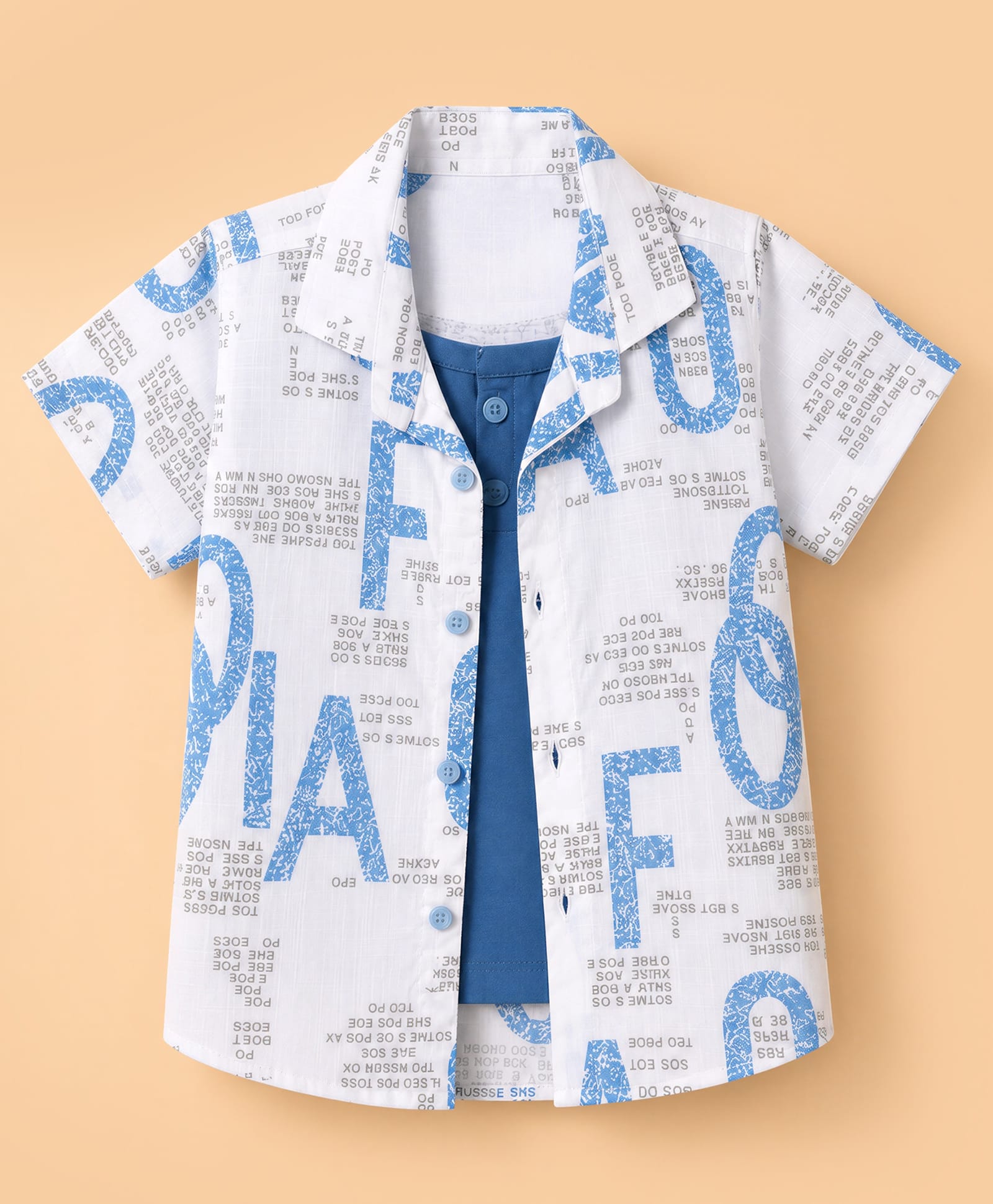Dapper Dudes Woven Half Sleeves Twofer Shirt with Text Print - Blue & White-image-43