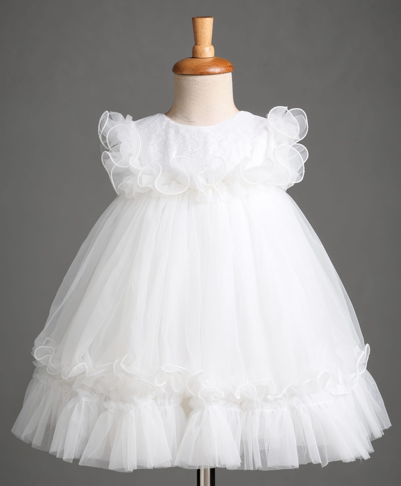 Babyhug Mesh Woven Sleeveless Party Dress With Sequinned & Frills - White-image-44