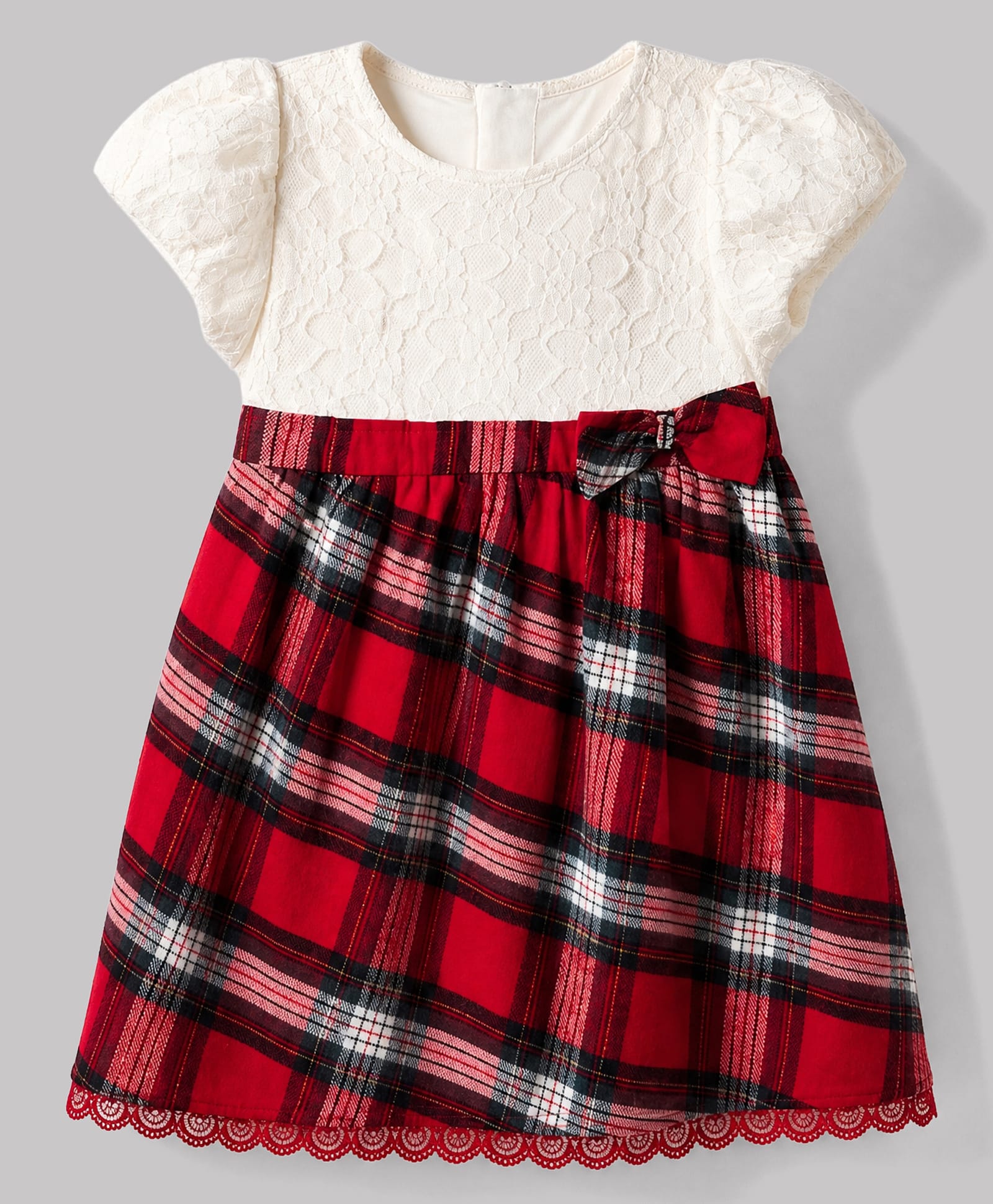 Babyhug Cotton Woven One Piece Dress with Half Sleeves and Checked Print - Red-image-21