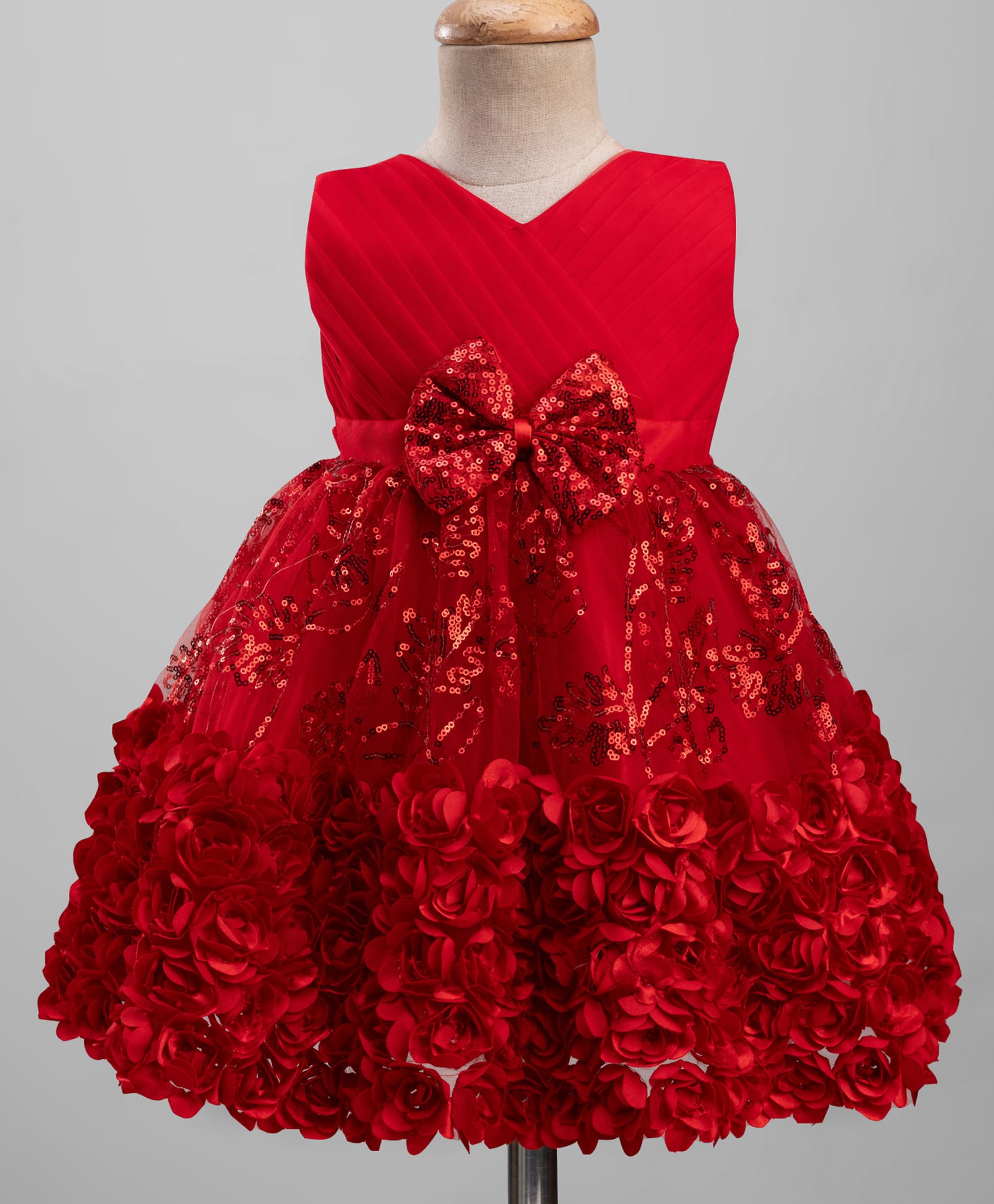 Babyhug Mesh Woven Sleeveless Party Dress With Sequin Detailing & Floral Corsage - Red-picture-18