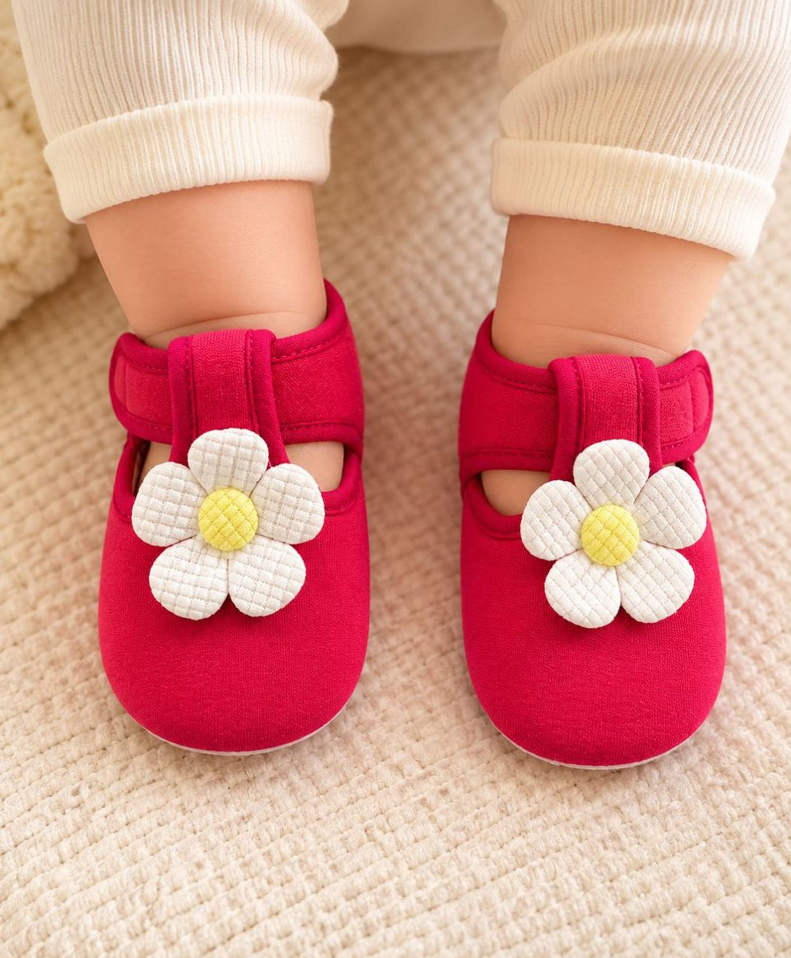 Daizy Floral Applique Detailed Velcro Closure Booties - Fushia-image-42