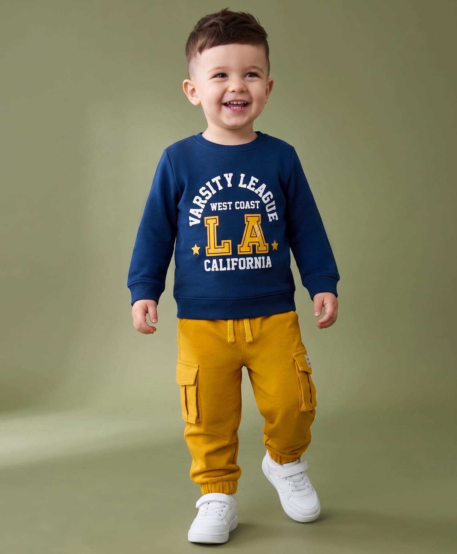 Babyhug Terry Knit Full Sleeves Text Printed T-Shirt & Jogger Set - Navy Blue & Yellow-picture-39