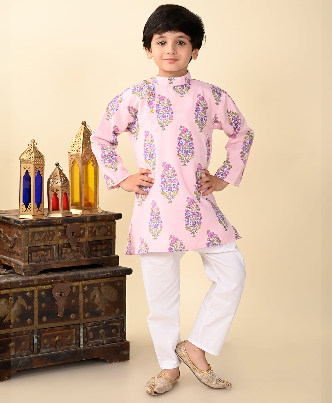 Superminis Cotton Woven Full Sleeves Paisley Printed Kurta With Pyjama Set - Pink-picture-38