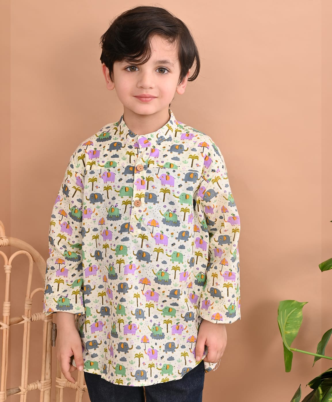 Superminis Cotton Woven Boys Full Sleeves Sanganeri Printed Kurta - Light Green-image-14