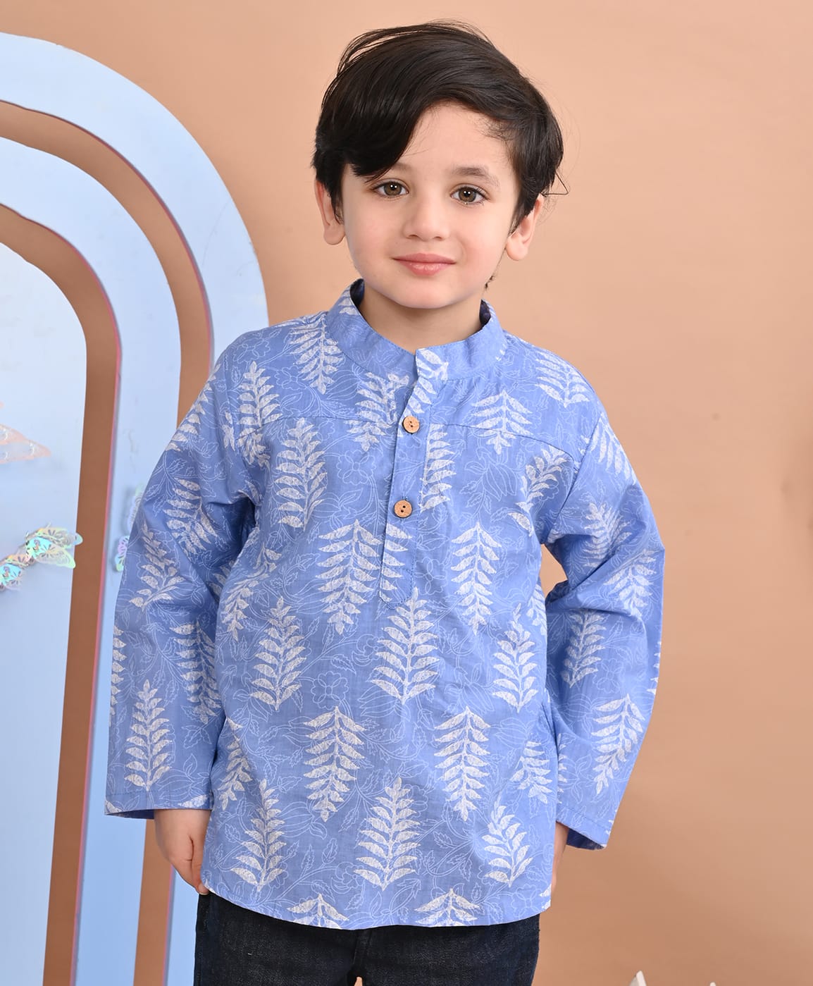 Superminis Cotton Woven Boys Full Sleeves Sanganeri Printed Kurta - Sky Blue-image-29