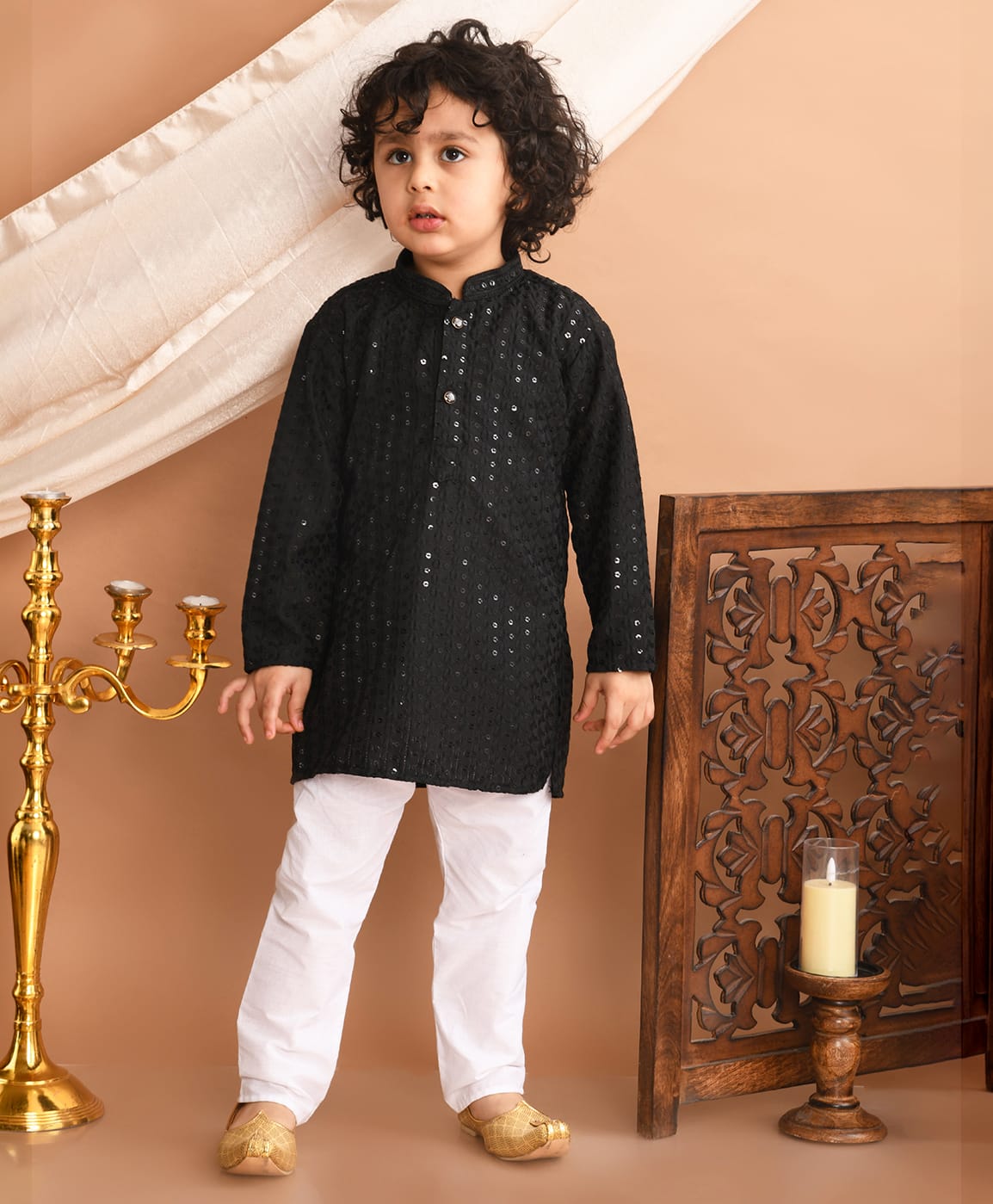 Superminis Rayon Woven Full Sleeves Sequin Kurta Pyjama Set - Black-picture-18