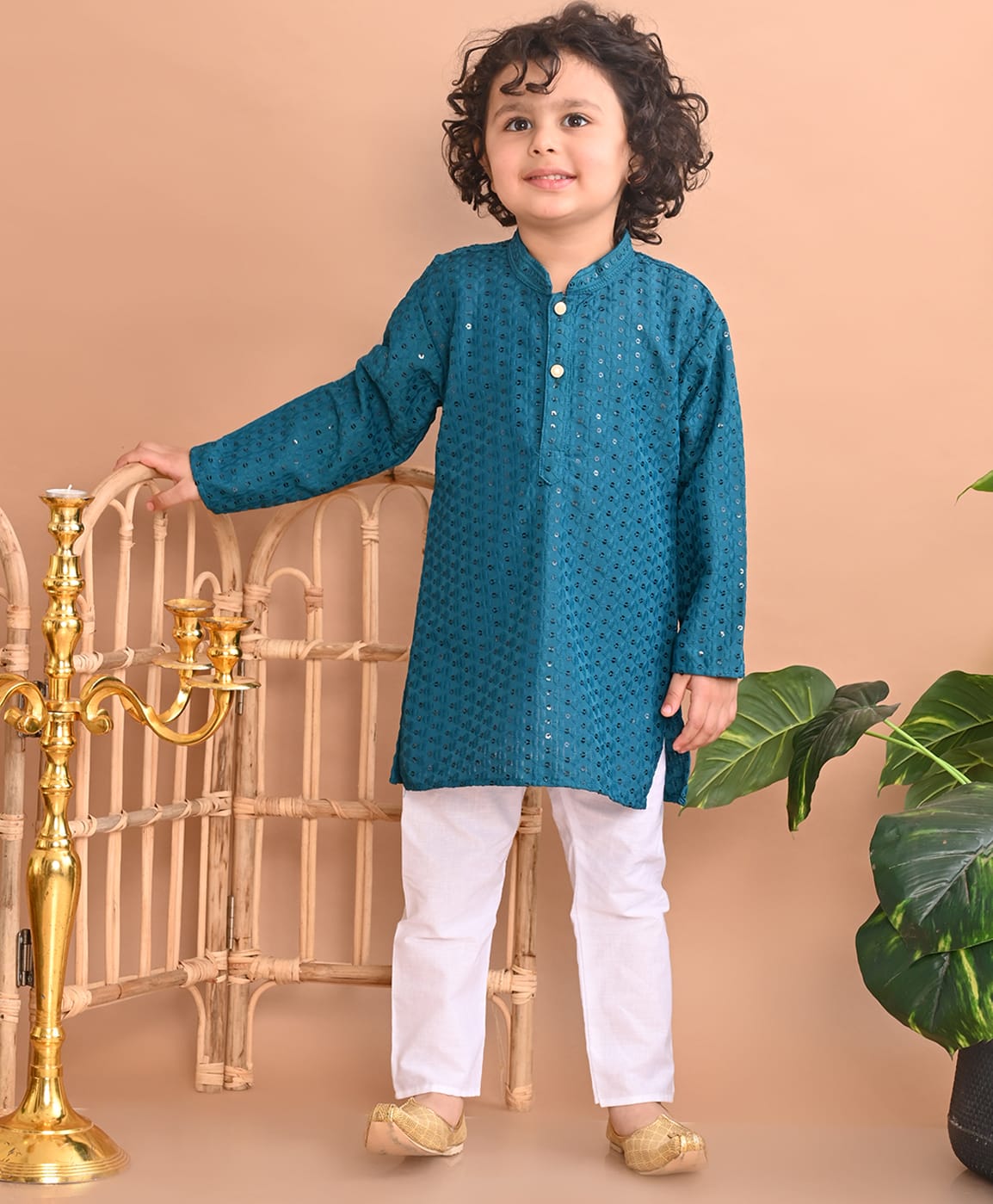 Superminis Rayon Woven Full Sleeves Sequin Kurta Pyjama Set - Green-picture-49