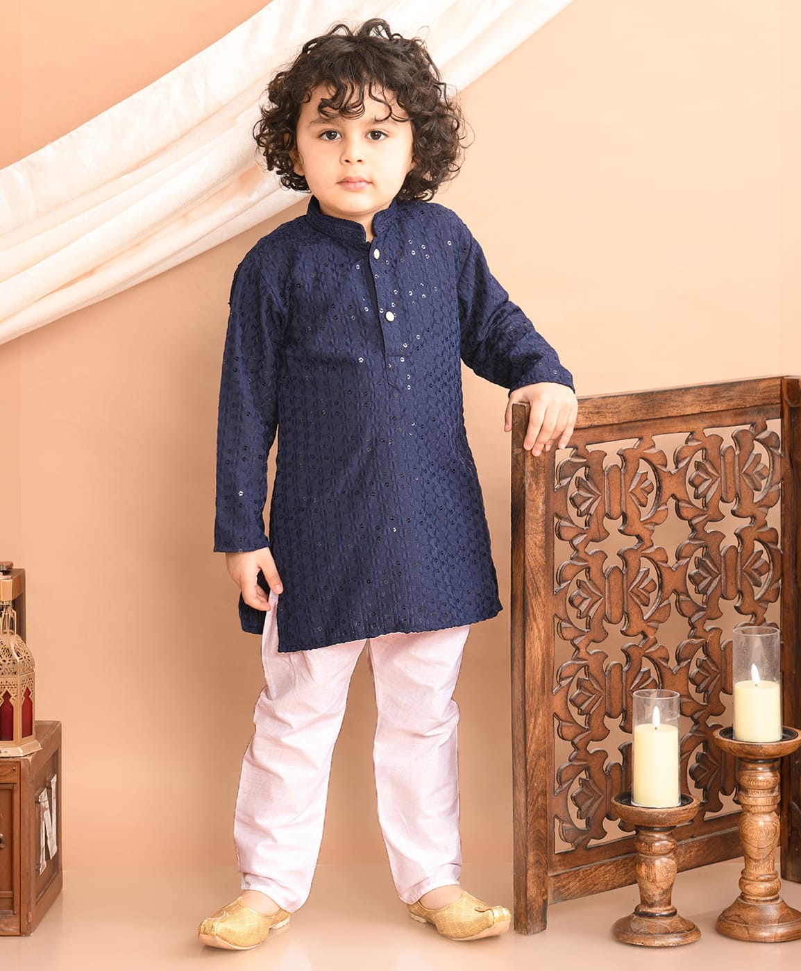 Superminis Rayon Woven Full Sleeves Sequin Kurta Pyjama Set - Navy Blue-picture-17
