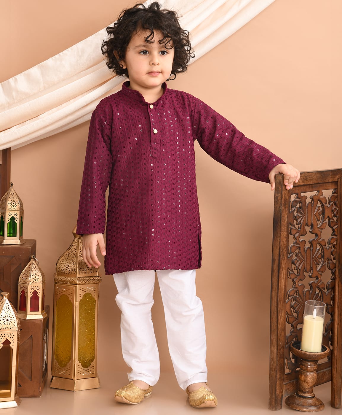 Superminis Rayon Woven Full Sleeves Sequin Kurta Pyjama Set - Maroon-picture-28