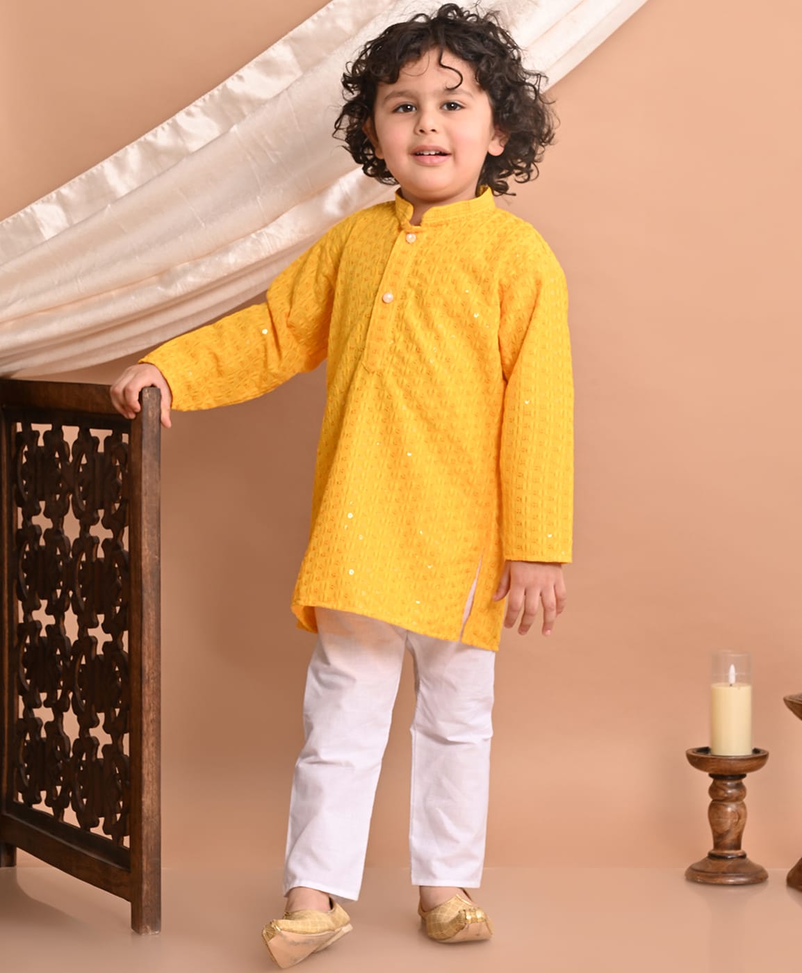 Superminis Rayon Woven Full Sleeves Sequin Kurta Pyjama Set - Yellow-picture-48