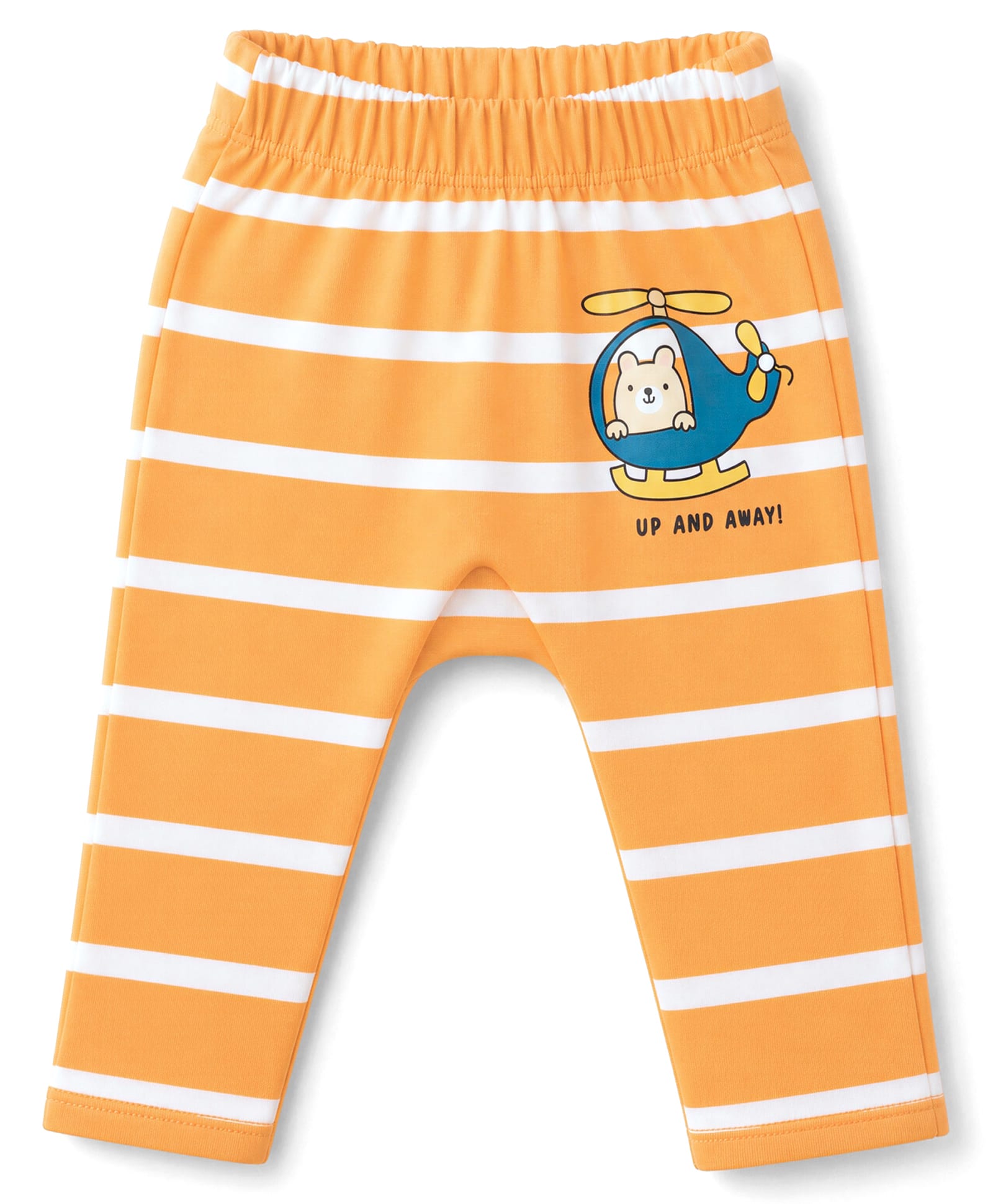 Doodle Poodle 100% Cotton Knit Full Length Striped & Helicopter & Bear Printed Diaper Leggings - Orange-picture-26