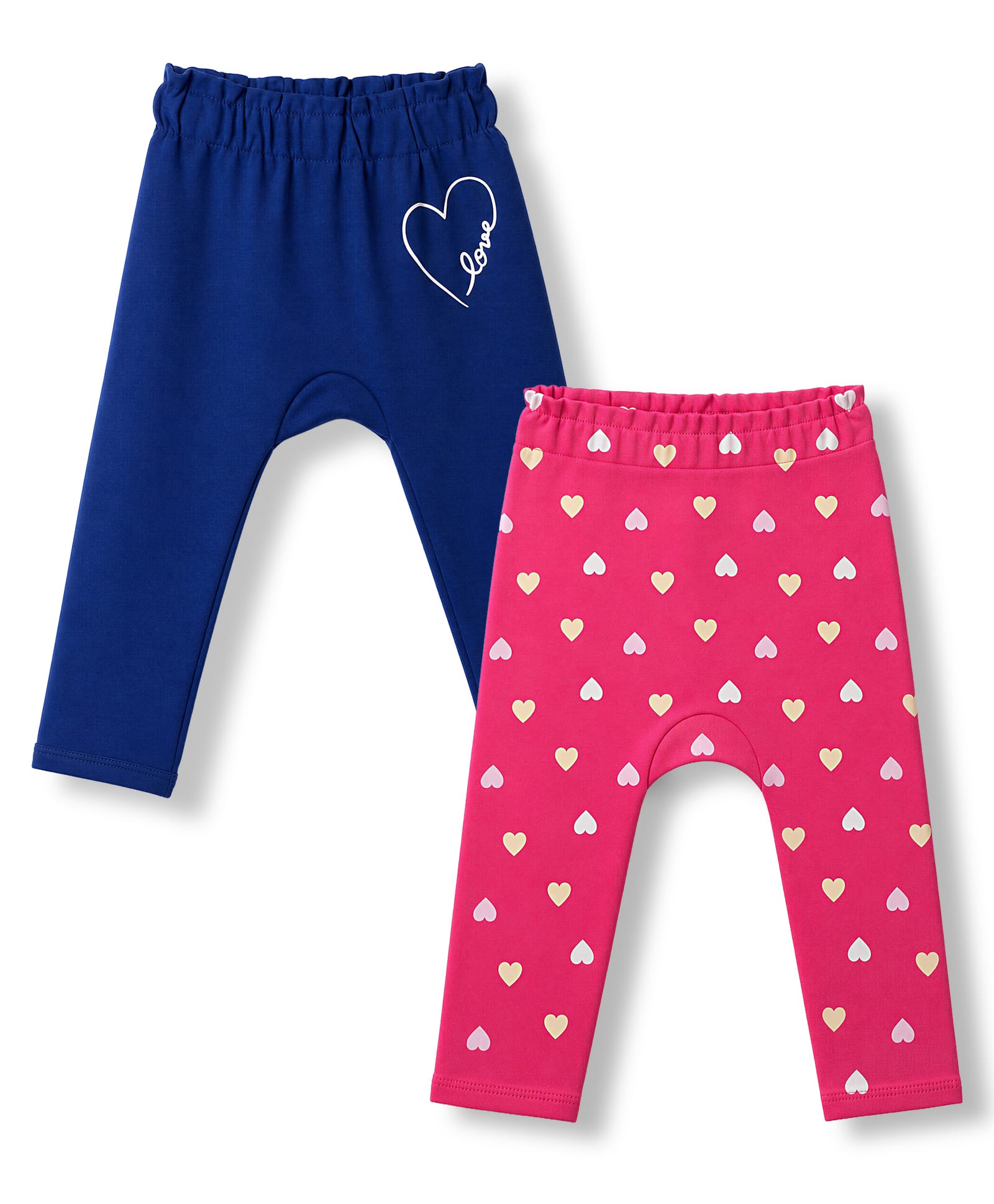 Doodle Poodle Cotton Knit Diaper Leggings with Heart & 'Love' Text Print Pack of 2- Navy Blue & Pink-image-6