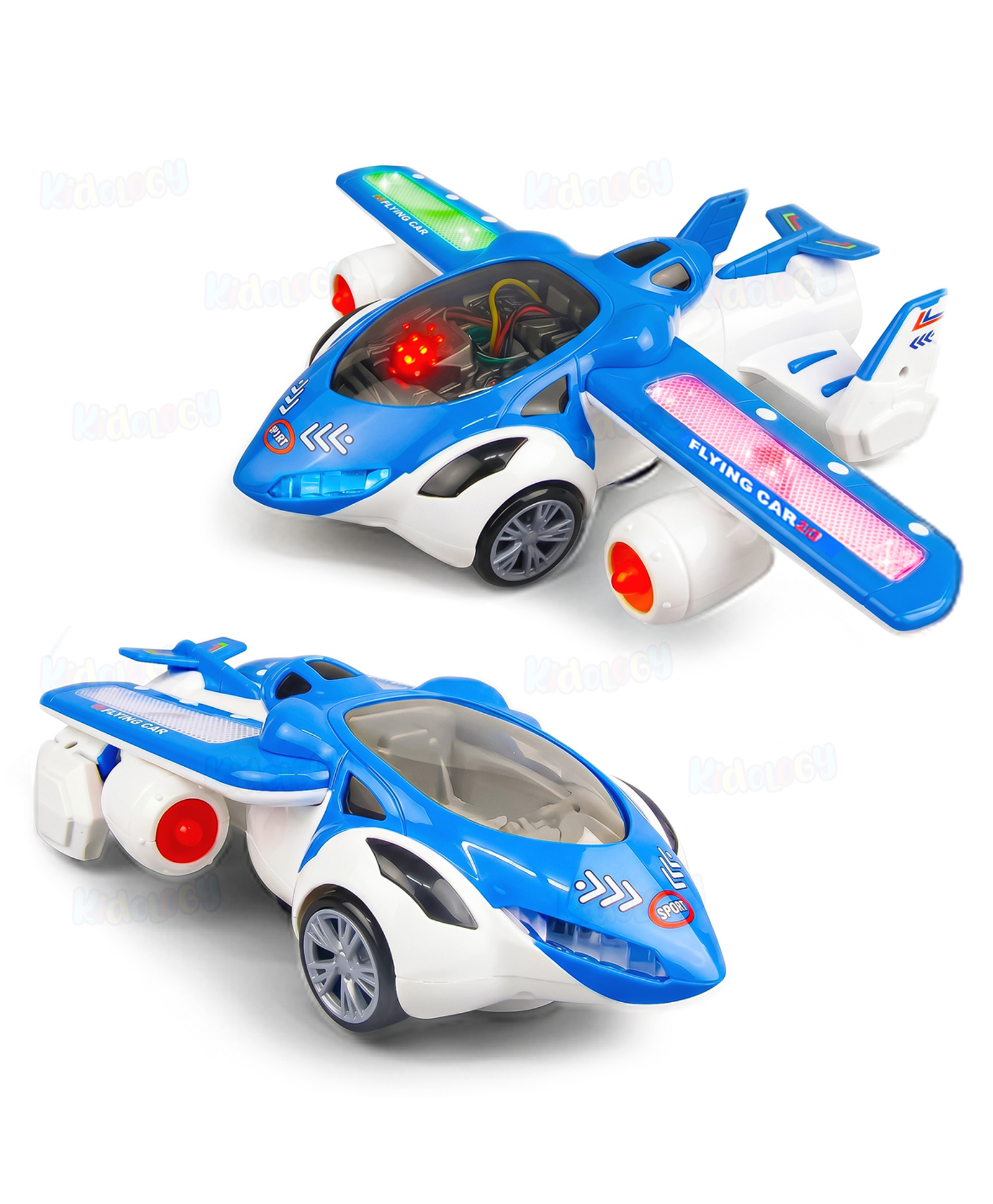 Kidology Transforming Car Airplane Toy for Kids, 2-in-1 Automatic Vehicle with LED Lights, Music & Projection Effects-image-32