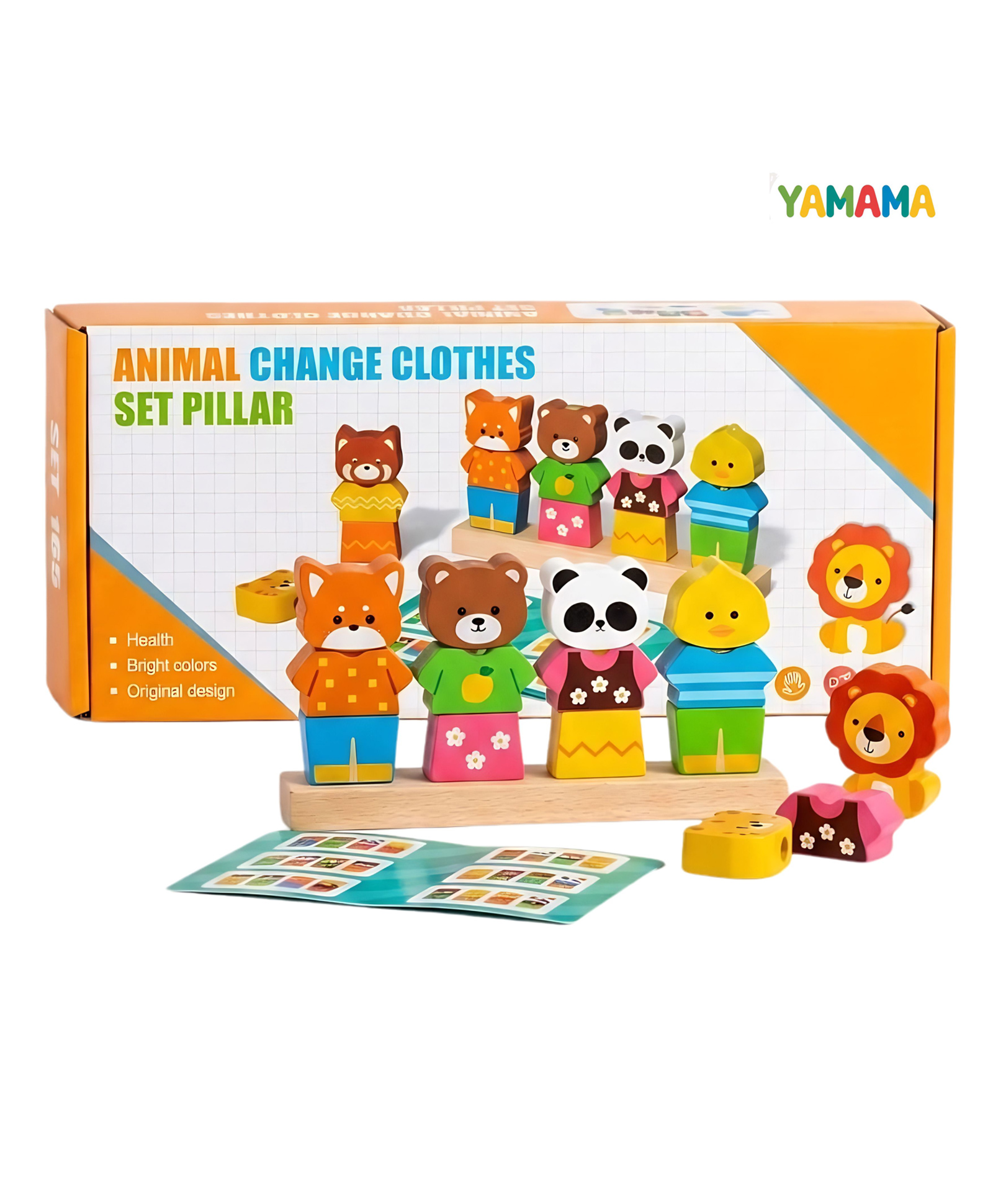 YAMAMA Wooden Animal Change Clothes Set Pillar Toys For Kids, Creative Fun Animal Dress Matching Set, Includes Animal Characters, Cards, Color Change Mechanism Costumes for Small Animals - Multicolor-image-5