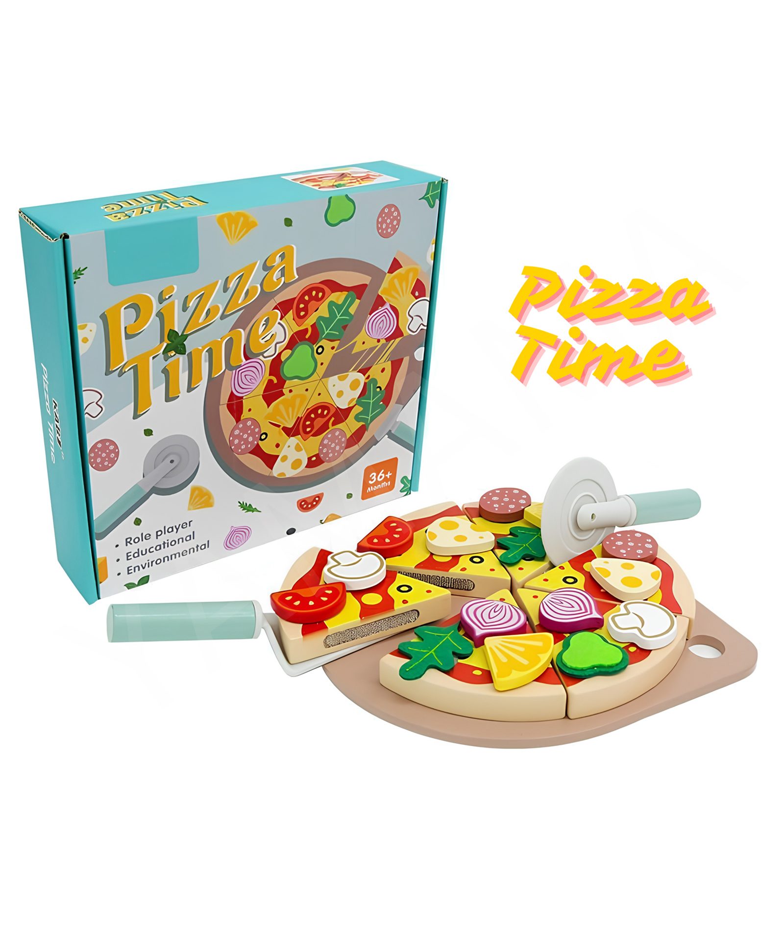 YAMAMA Wooden Pizza Time Party Playset Toys for Kids, Interactive Early Learning Educational Kids Toys, Montessori Busy Board Sensory Educational Role Play Toys - Multicolor-image-33
