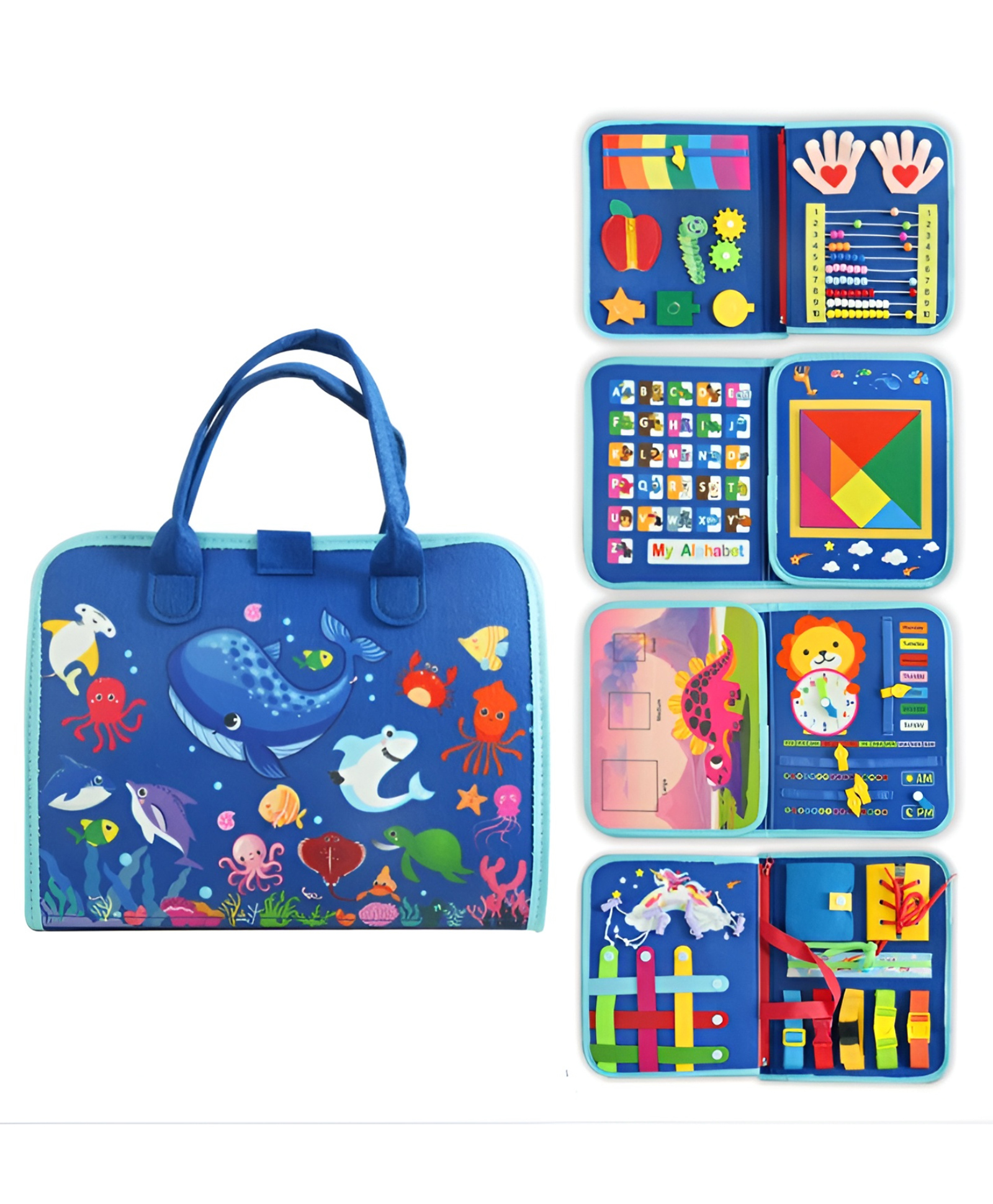 NEGOCIO Preschool Learning Toys Sea Animals Montessori Busy Board for Fine Basic Motor Skills Montessori Toys Felt Busy Book - PACK OF 1 - COLOR MAY VARY-image-36