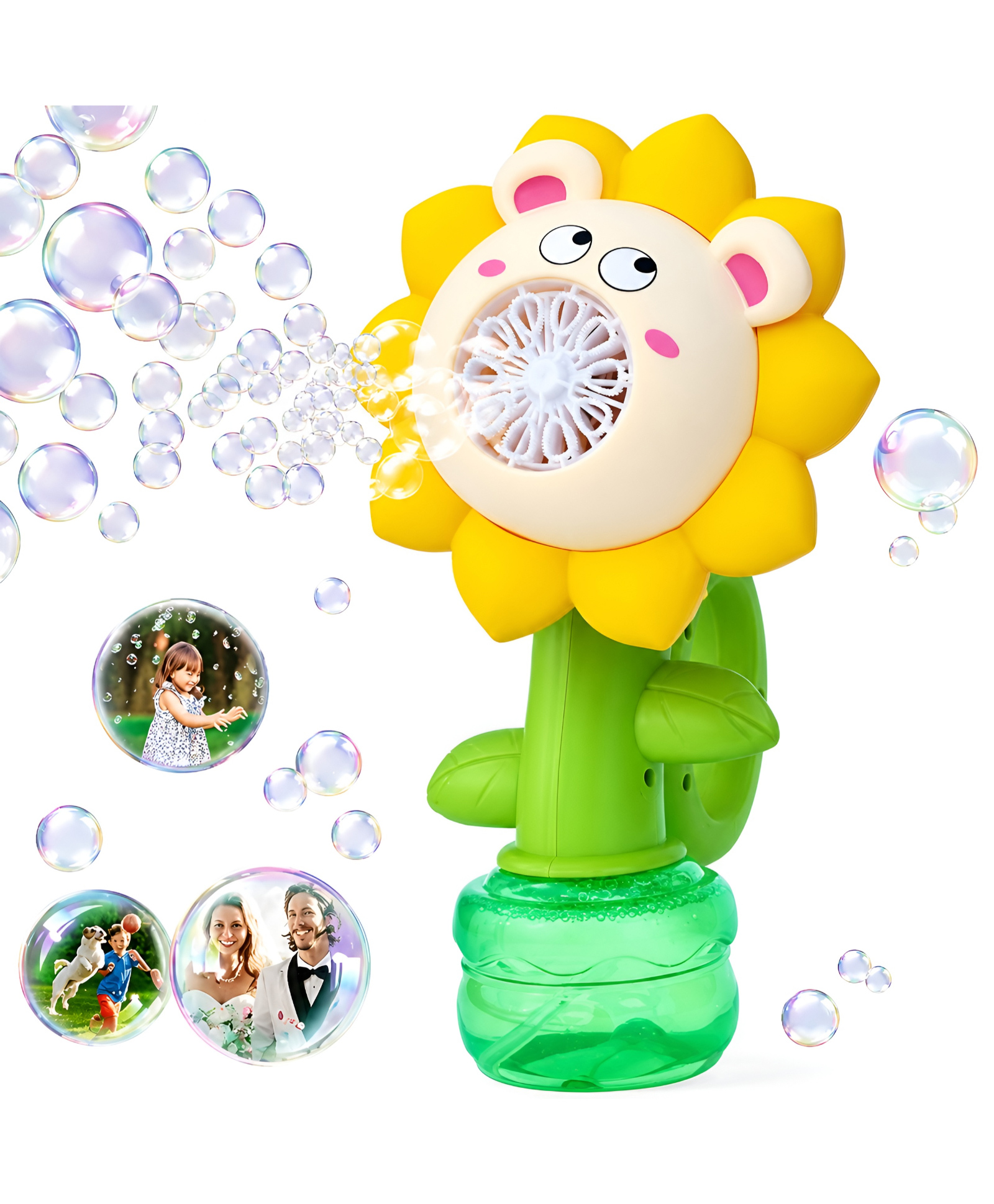 NEGOCIO Bubble Machine for Kids,Rechargeable Dancing Sunflower Bubble Maker with Led Lights,Flower Bubbles Blaster for Outdoor/Indoor Birthday Parties,Wedding - PACK OF 1 - COLOR MAY VARY-image-5