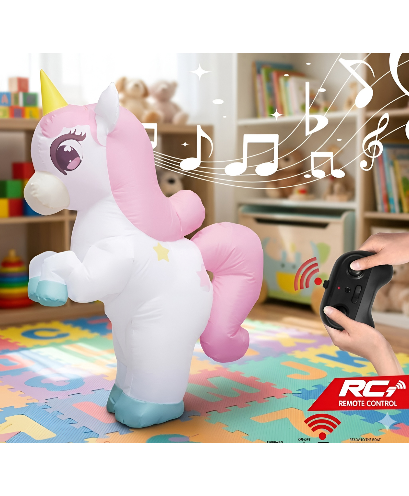 NEGOCIO Remote Control Inflatable Unicorn Toy for Kids | Giant 116cm Self-Inflating RC Walking Unicorn with Music, 2.4GHz Controller & 360° Stunt Rotation- PACK OF 1- COLOR MAY VARY-picture-11