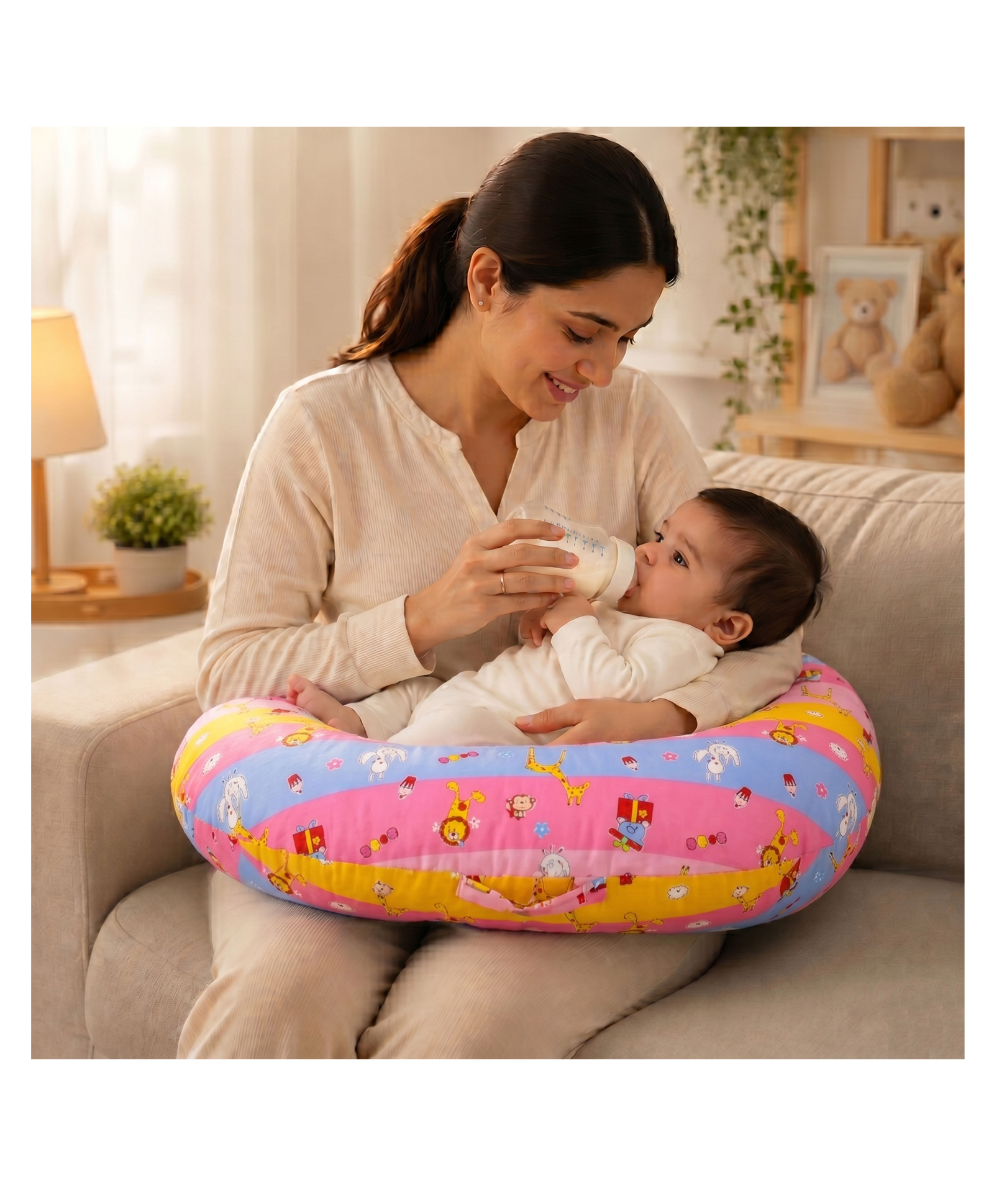 Fareto Baby Feeding Pillow with Detachable Cover Breast Feeding - Pink ziraf-image-16