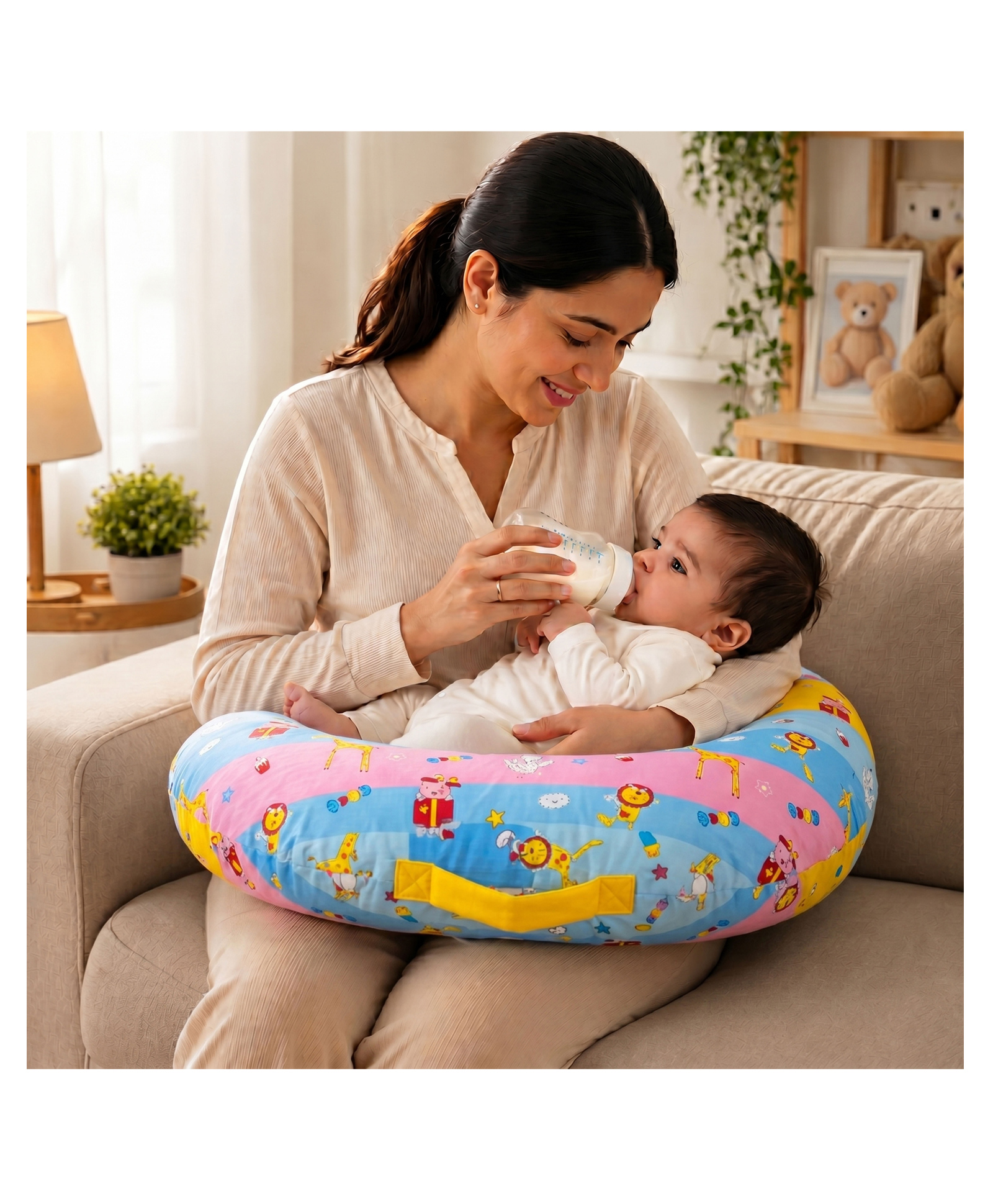 Fareto Baby Feeding Pillow with Detachable Cover Breast Feeding - Blue ziraf-image-4