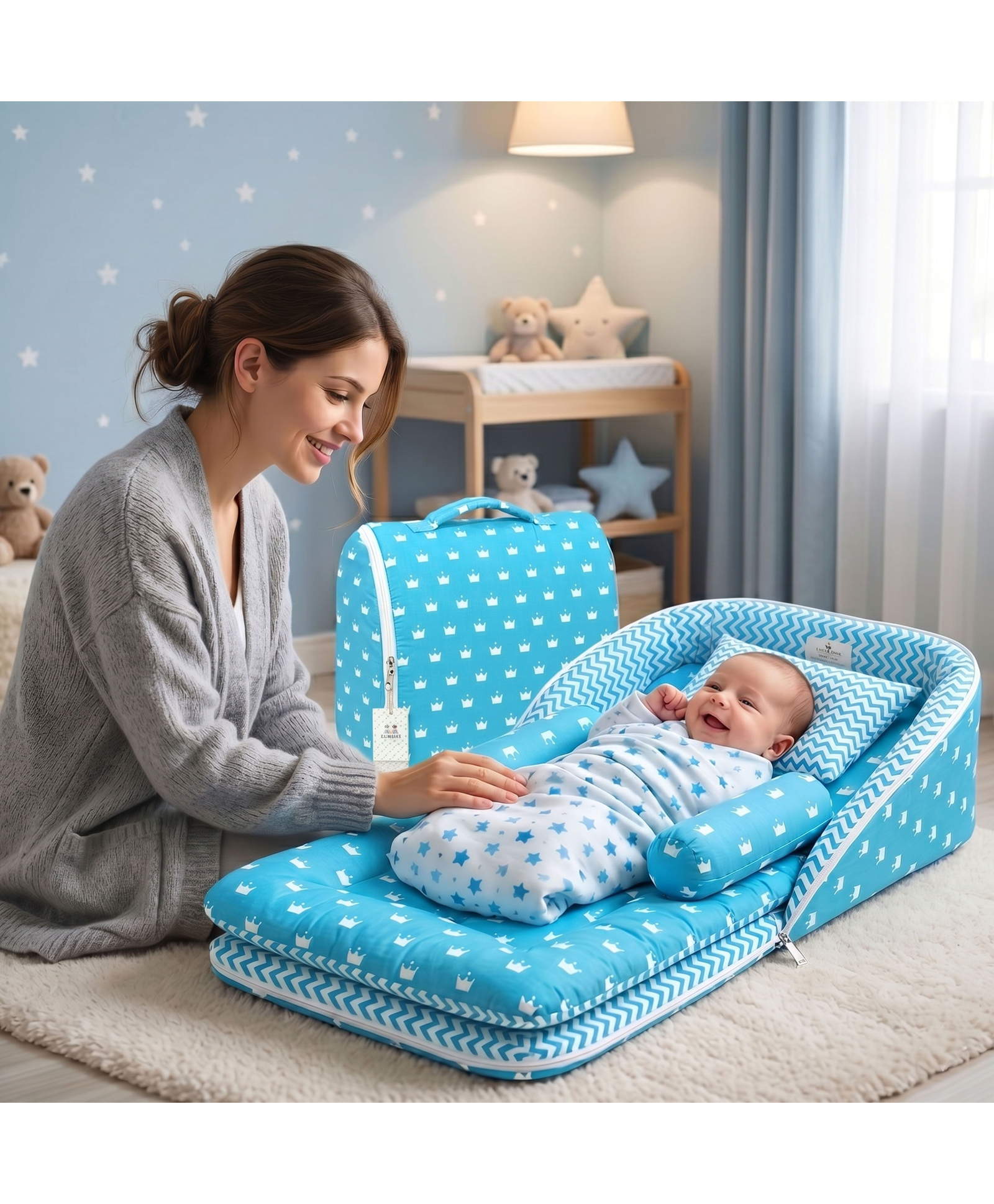 Fareto Baby Travel Friendly for Kids Portable Baby Comfortable Cushioning - Crown blue-image-3