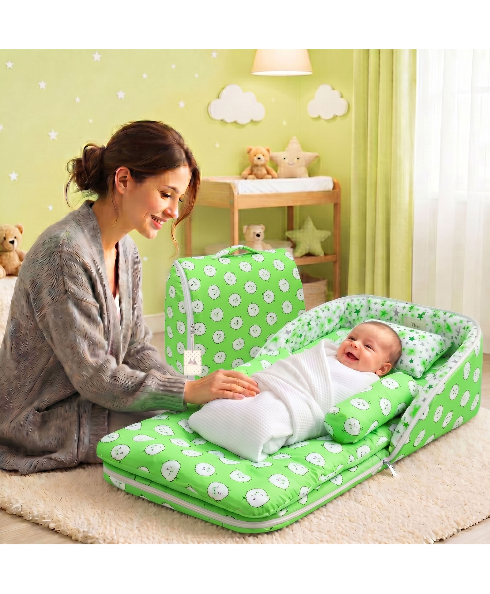 Fareto Baby Travel Friendly for Kids Portable Baby Comfortable Cushioning - Green Ship-picture-22