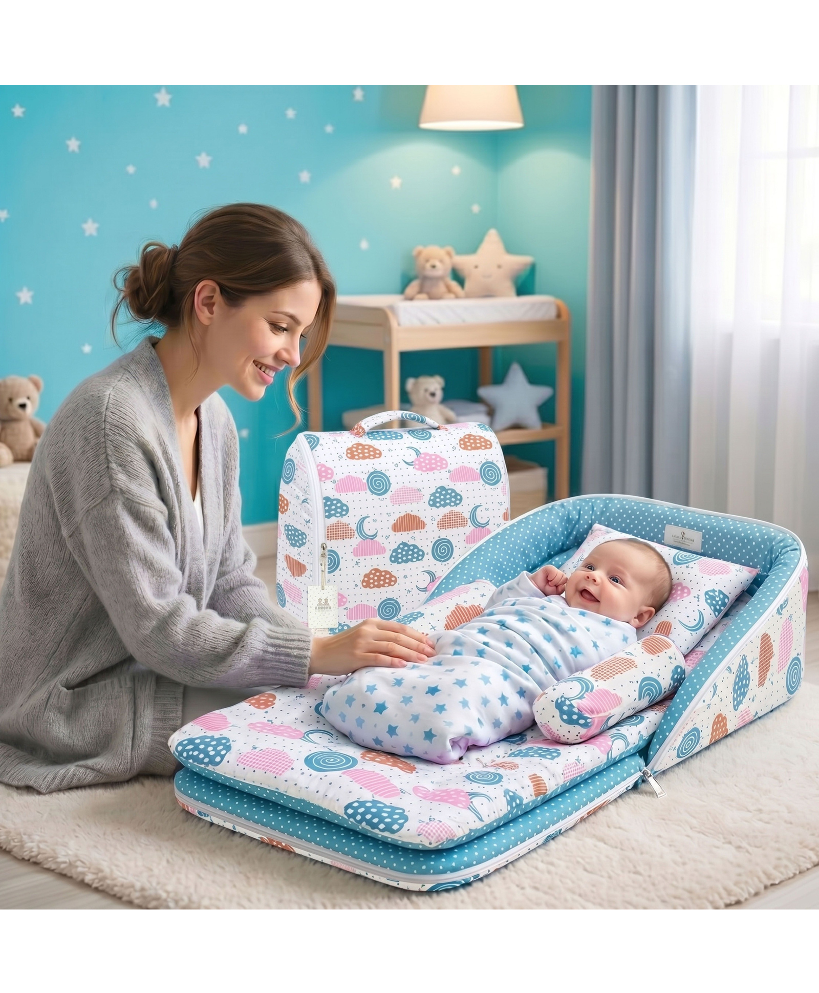 Fareto Baby Travel Friendly for Kids Portable Baby Comfortable Cushioning - Green sprial-image-32