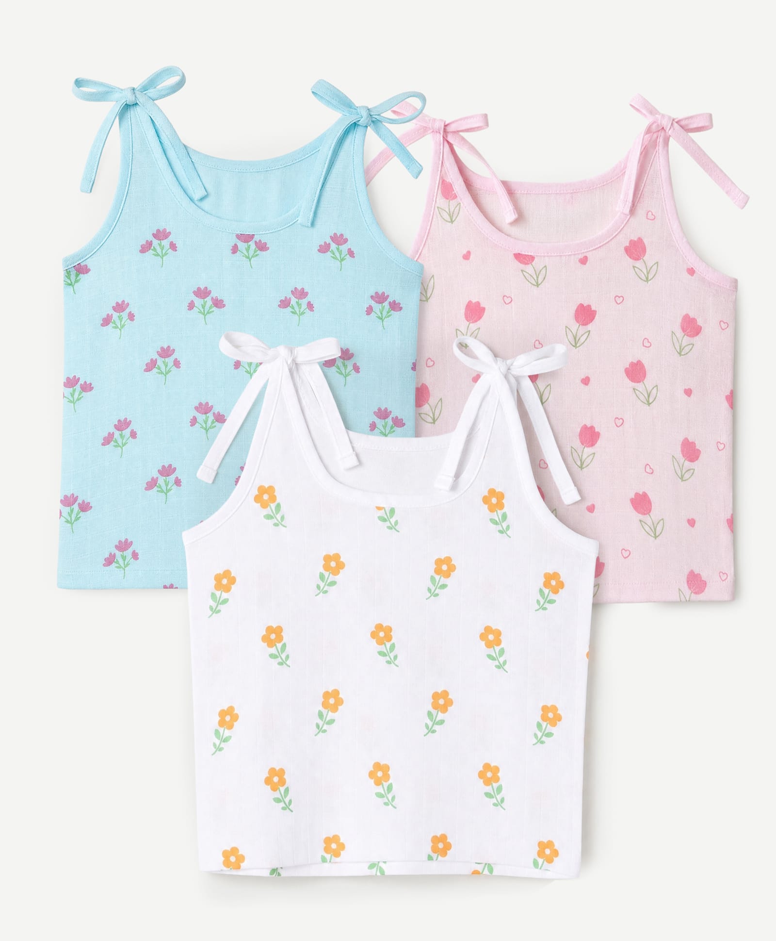Babyhug 100% Cotton Muslin Woven Sleeveless Jhabla With Floral Print Pack of 3 - Pink Blue-picture-16