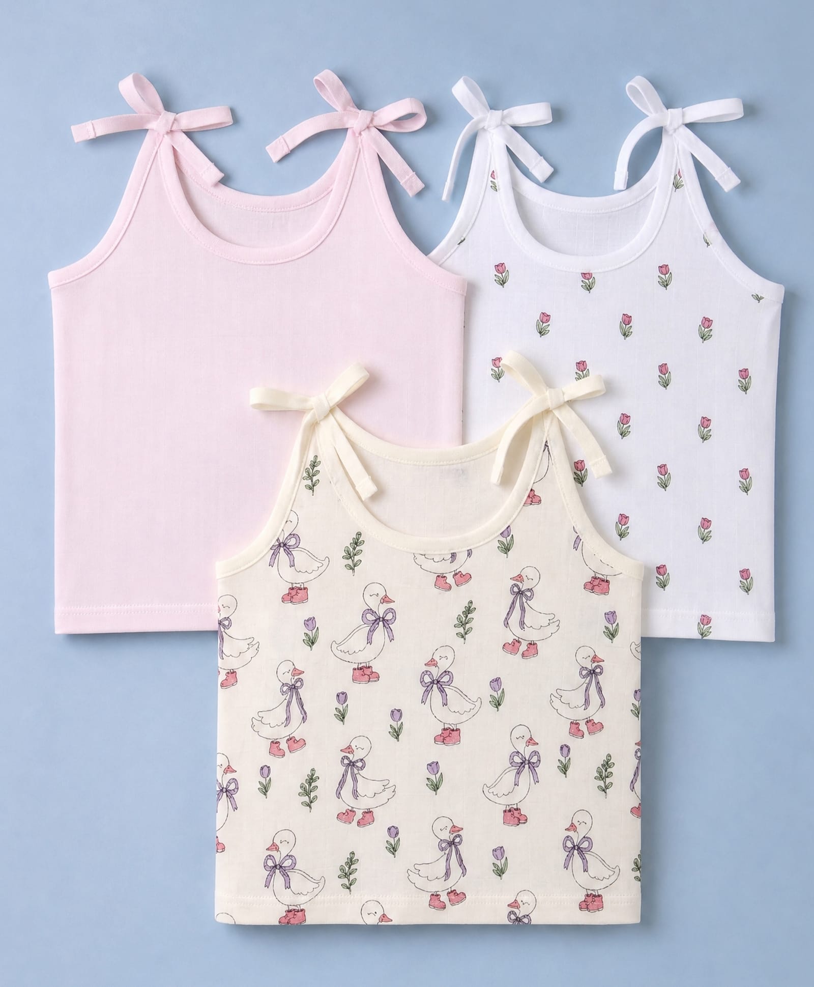 Babyhug 100% Cotton Muslin Woven Sleeveless Solid Jhablas With Duck & Floral Print Pack of 3 - Pink White-picture-21