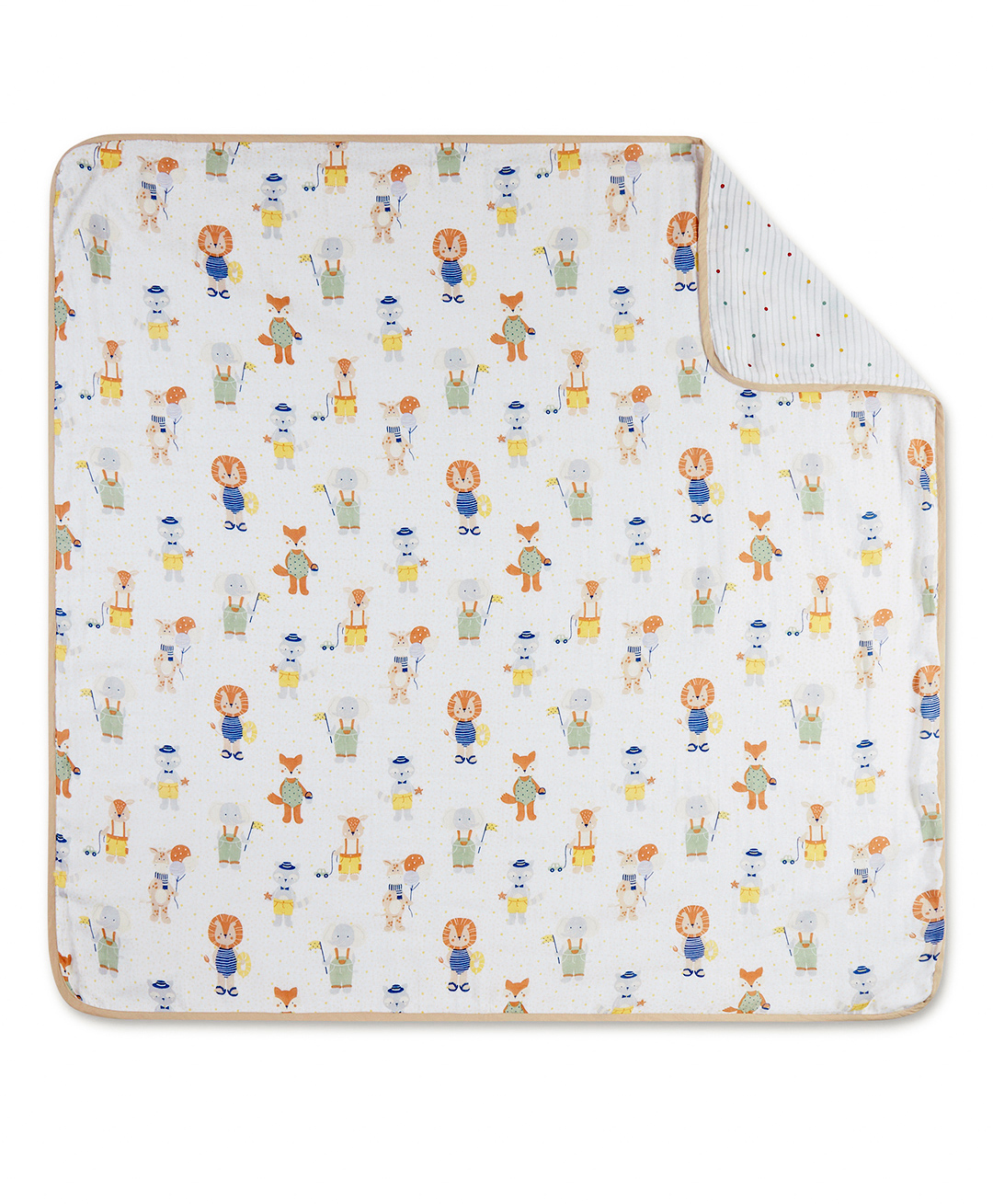 Haus & Kinder Jungle Party 100% Cotton Muslin Reversible Blanket for New Born Baby - White-image-47