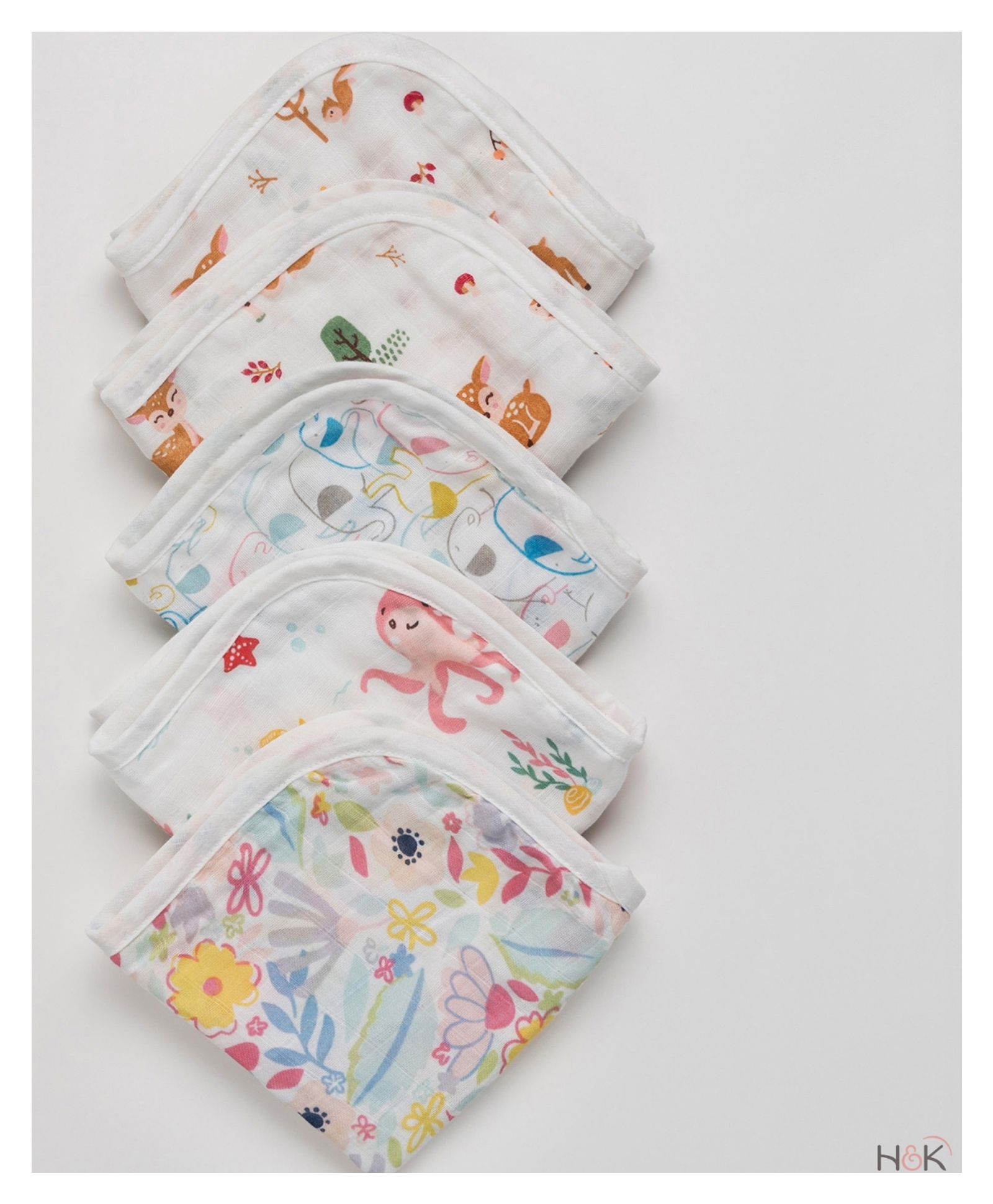 Haus & Kinder Gentle Giggles Pack of 5 Muslin Washcloth (0-12 M)-picture-40