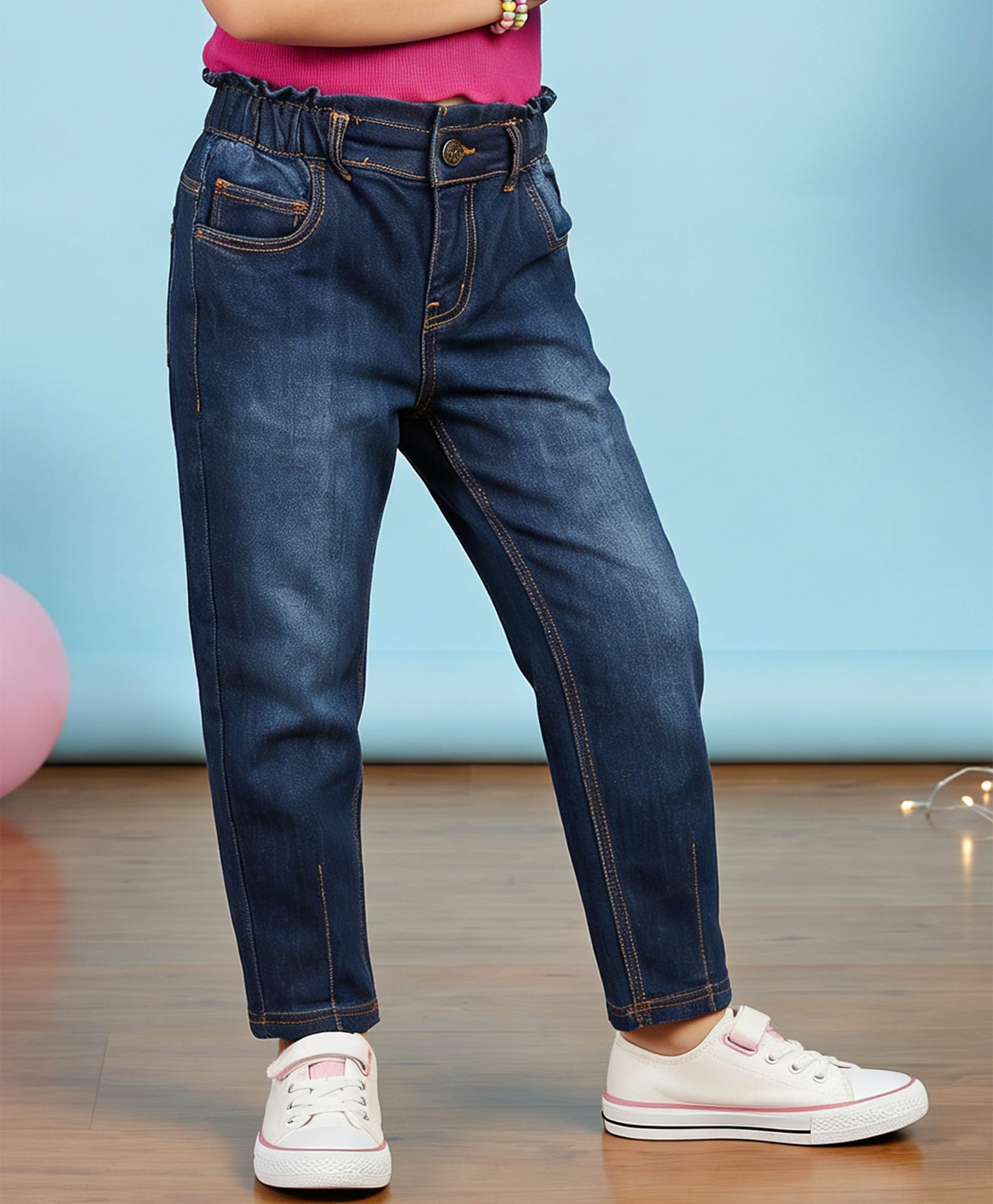 Kiddopanti Denim Woven Washed Jeans - Dark Blue-picture-12