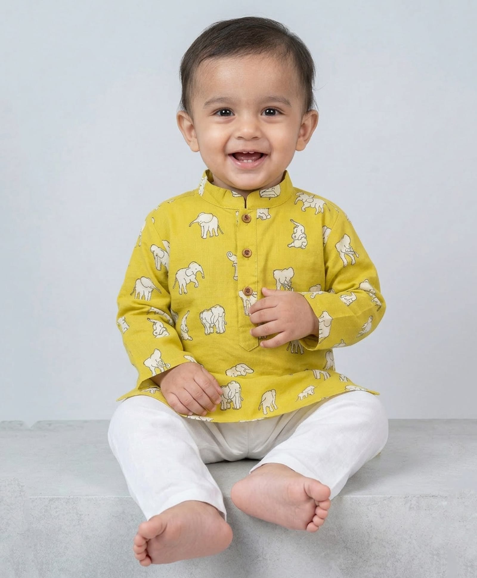 Kinder Kids Cotton Woven Full Sleeves Elephant Printed Kurta & Pyjama Set - Green-picture-34