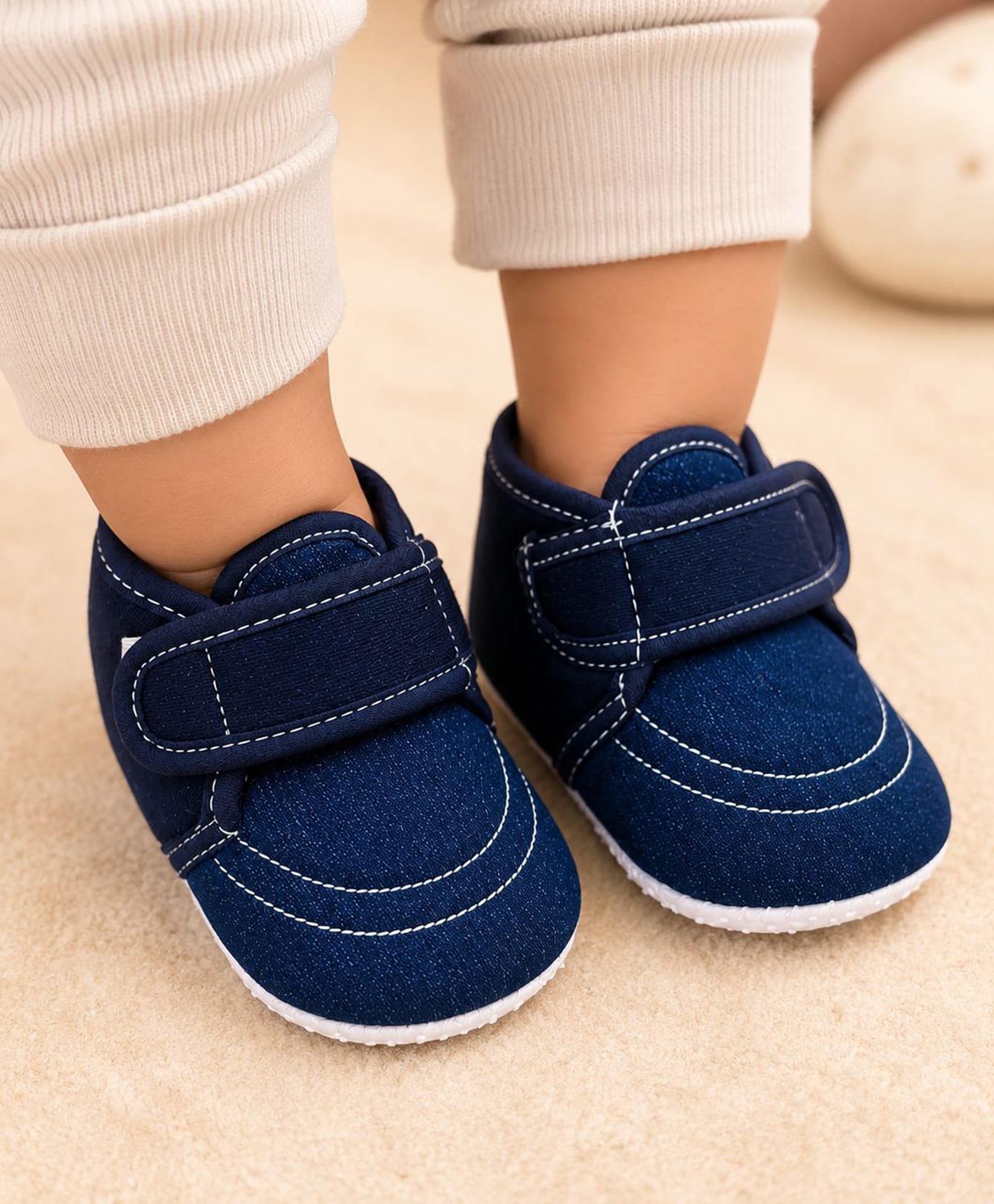 Daizy Solid Velcro Closure Booties - Navy Blue-image-36