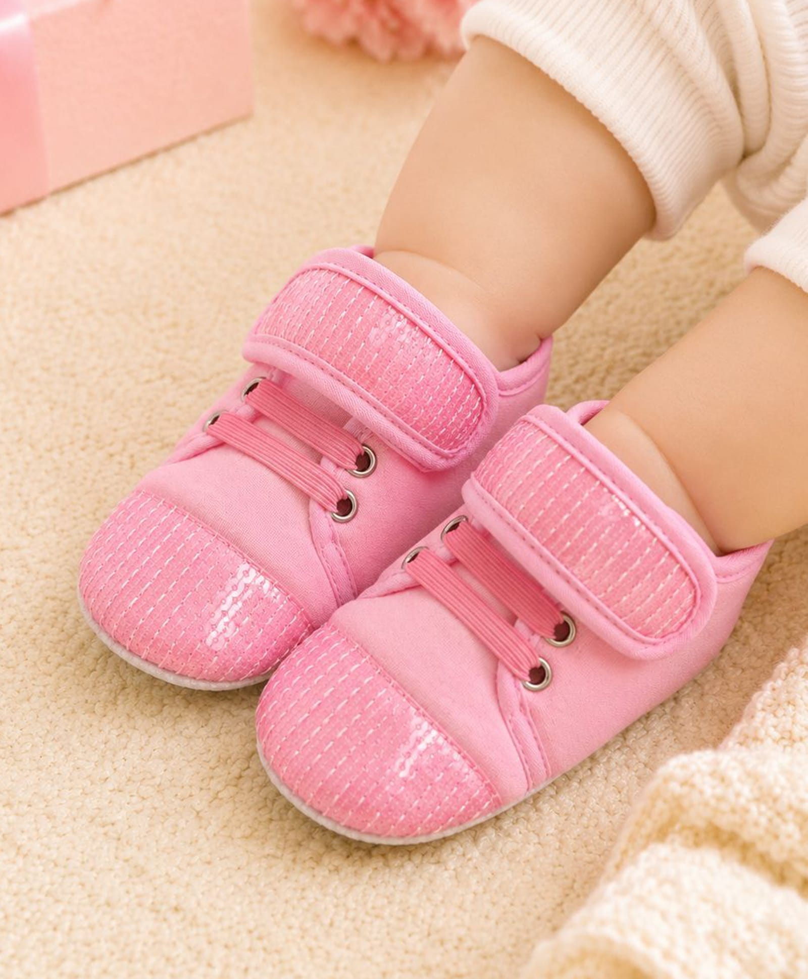 Daizy Sequins Embellished Velcro Closure Booties - Baby Pink-image-24