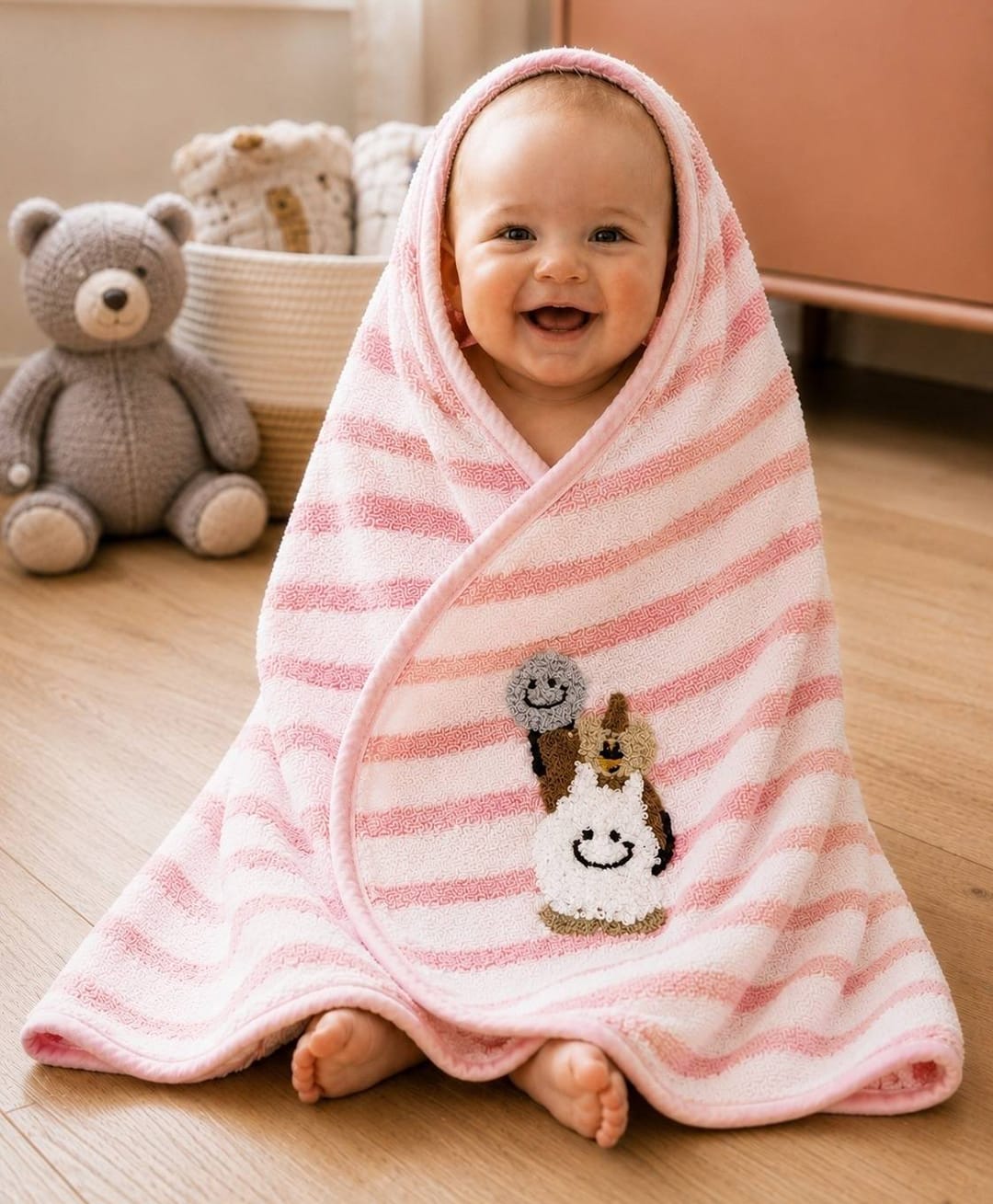 The little lookers Ultra Soft Baby Microfiber Bath Towel For Toddlers - Pink-picture-28