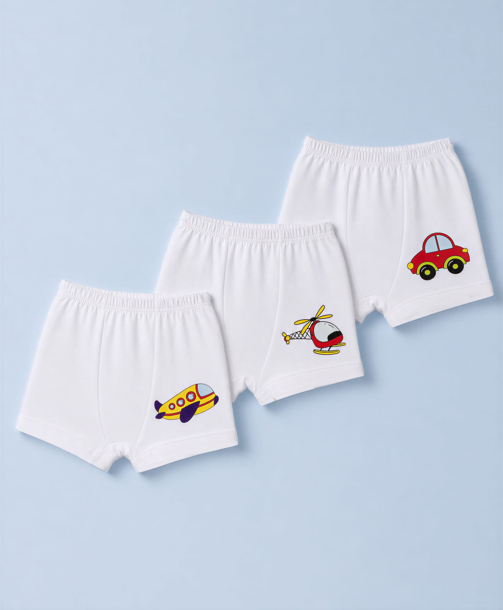 Doodle Poodle 100% Cotton Single Jersey Knit Vehicle Printed Trunks Pack of 3 - White-picture-27