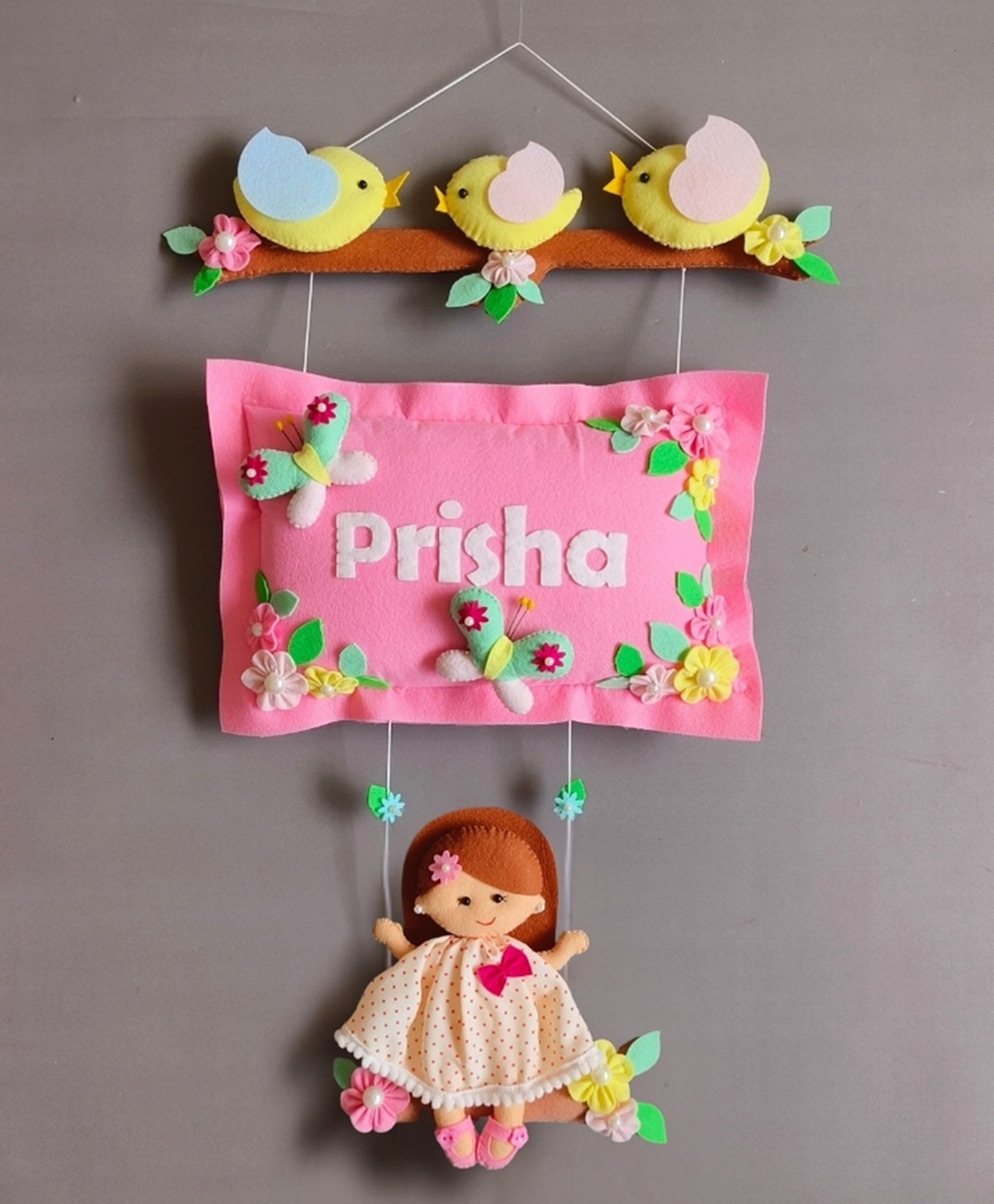 Kraft Affaires Personalized Bird family with Girl on swing wall décor - Multi Color-image-12
