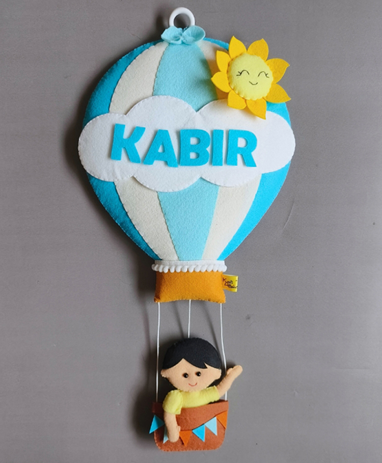Kraft Affaires Personalized felt Boy in Hot air Balloon wall décor - Multi color-image-44