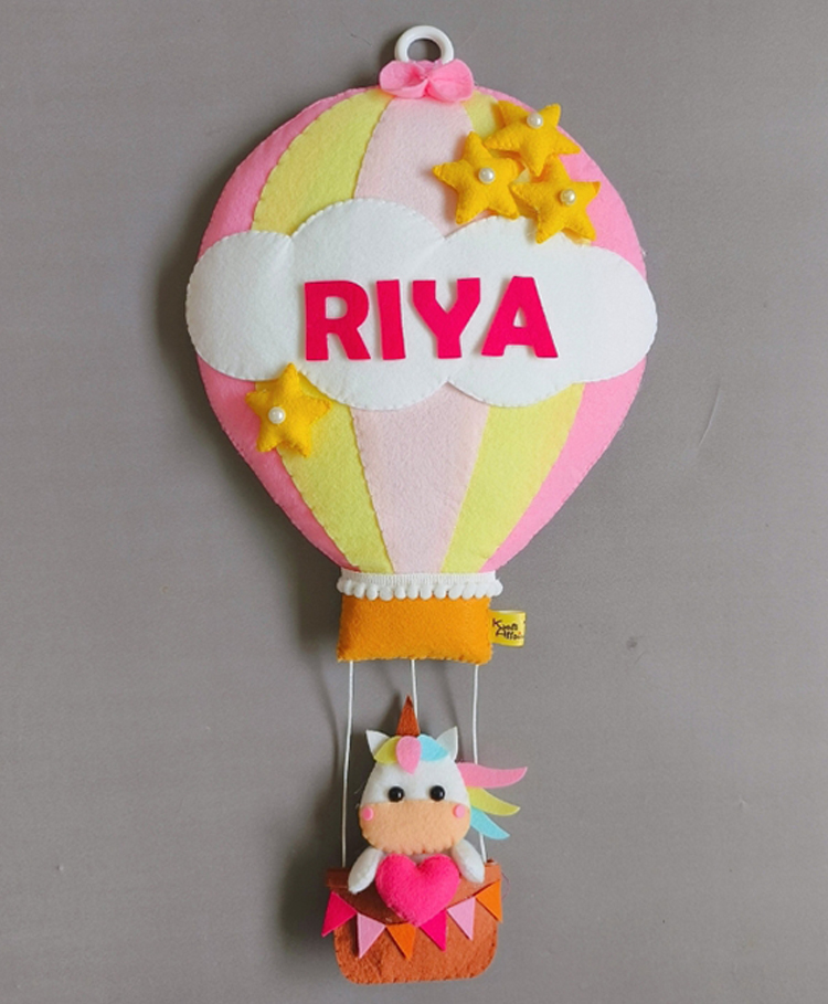 Kraft Affaires Personalized felt Unicorn in hot air balloon wall décor-image-49