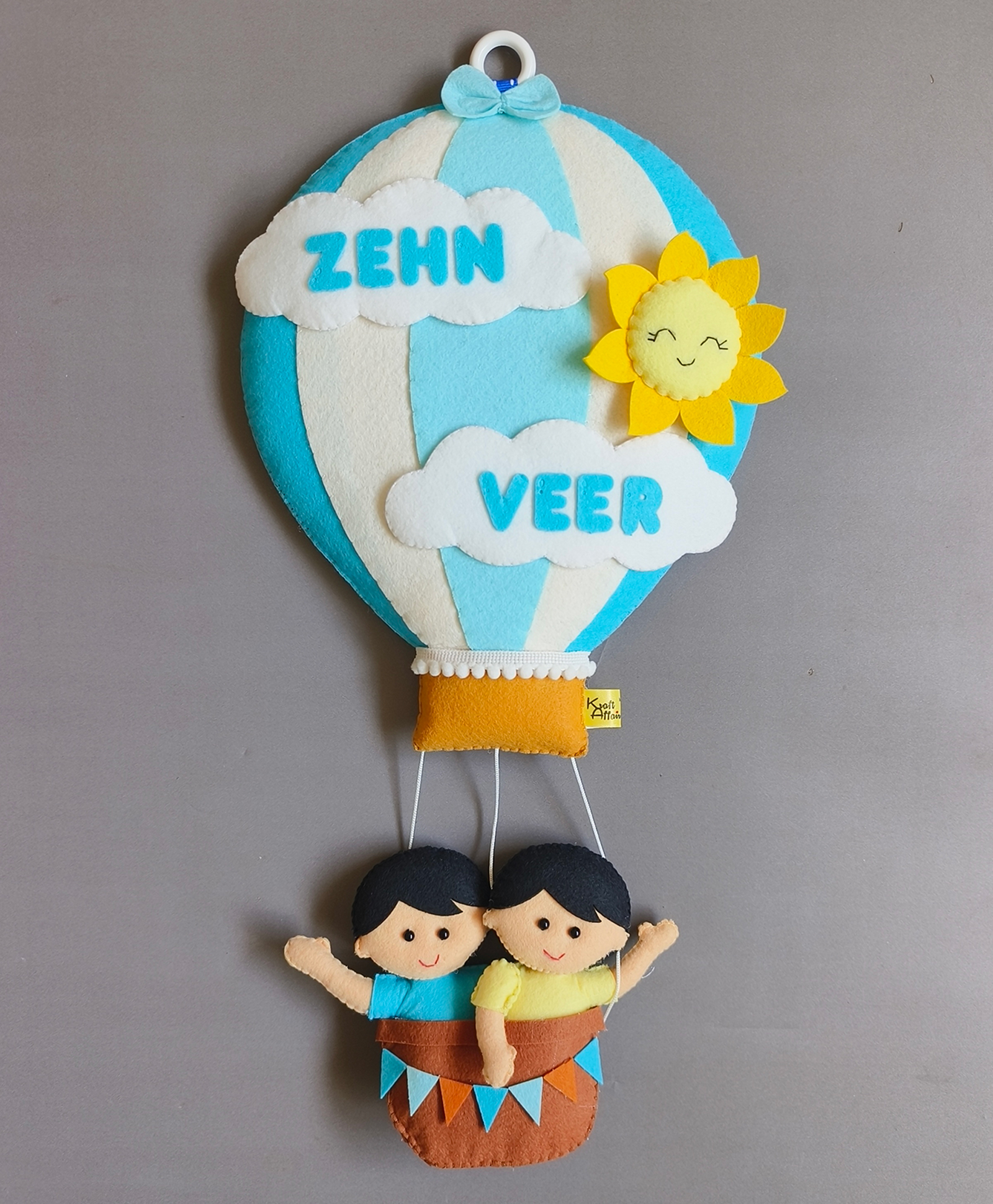 Kraft Affaires Personalized Felt Hot air balloon for siblings wall décor - Multi Color-image-41