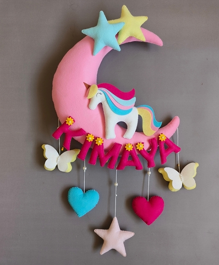 Kraft Affaires Personalized Felt Unicorn on the moon wall décor - Multi color-image-46