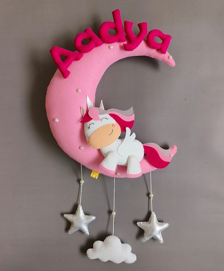 Kraft Affaires Personalized felt Cute unicorn on the moon wall décor - Pink-image-20