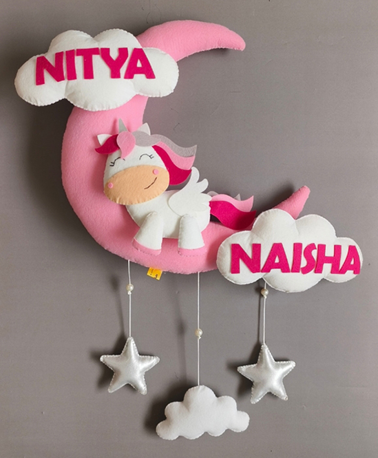 Kraft Affaires Personalized Felt cute unicorn on the moon for siblings - Multi color-picture-11