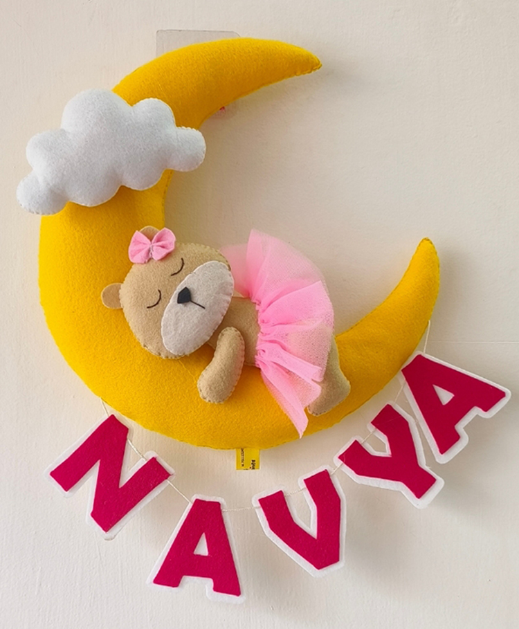 Kraft Affaires Personalized felt Teddy Sitting on Small Moon wall décor - Multi color-image-47