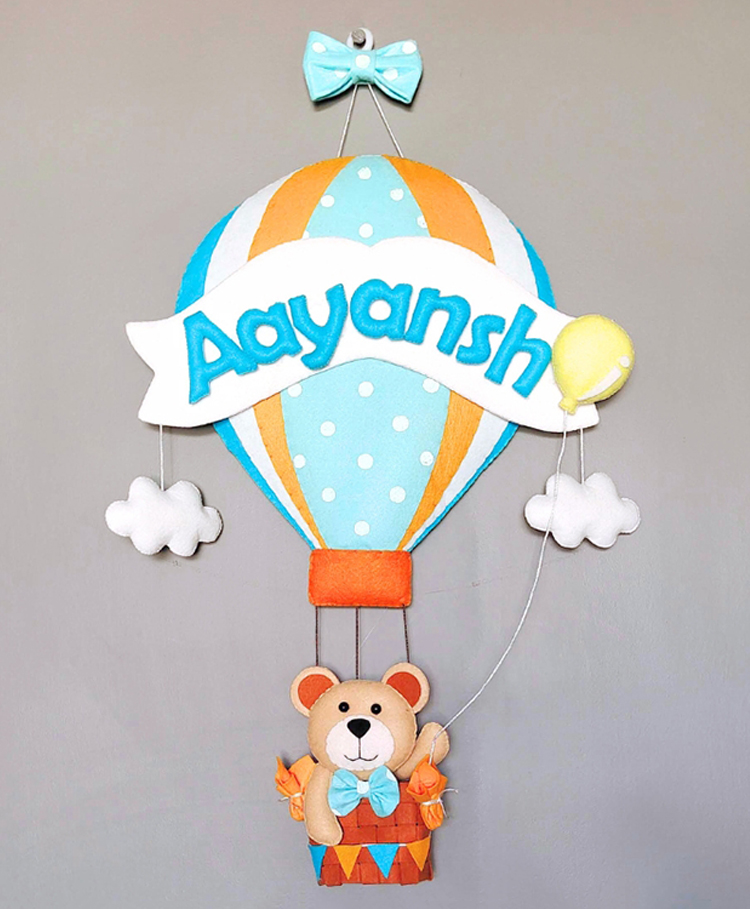Kraft Affaires Personalized felt Big hot air balloon with Teddy wall décor - Multi color-image-49