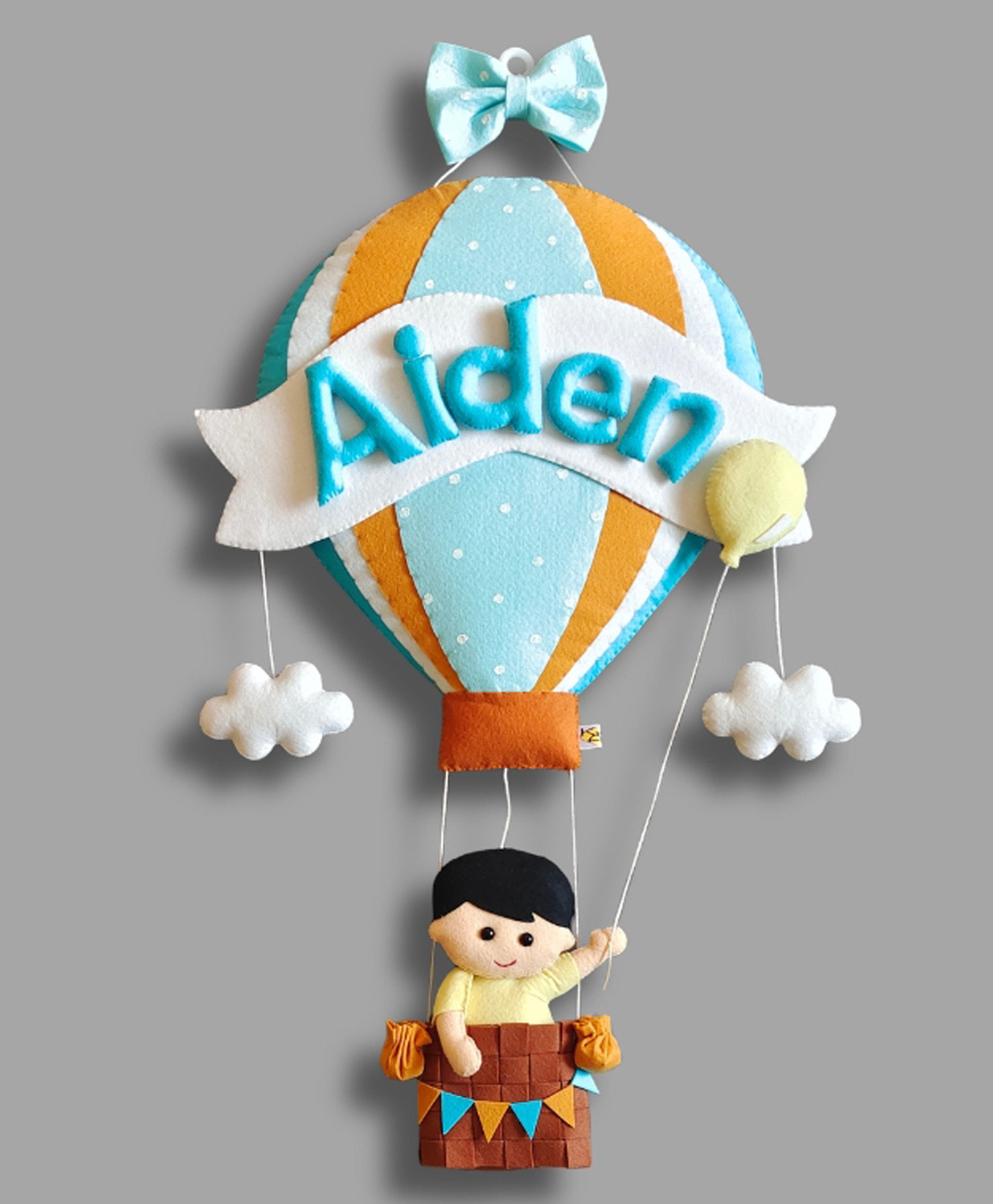 Kraft Affaires Personalized Felt Big hot air balloon with Boy wall décor - Multi Color-image-48