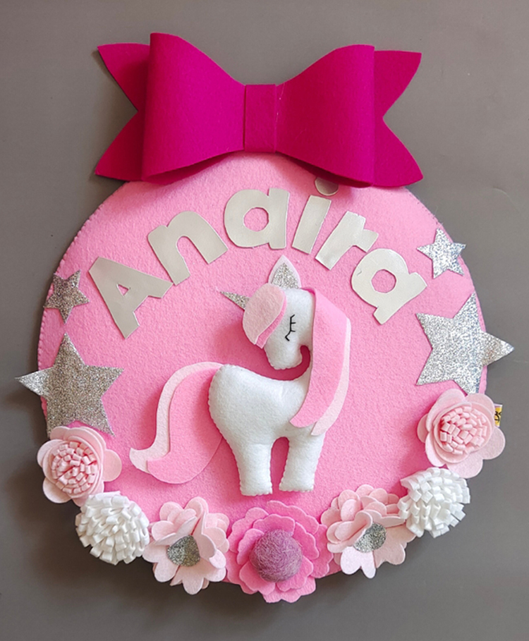 Kraft Affaires Personalized Felt Unicorn Love Handmade Kids Room Decor - Pink-picture-15